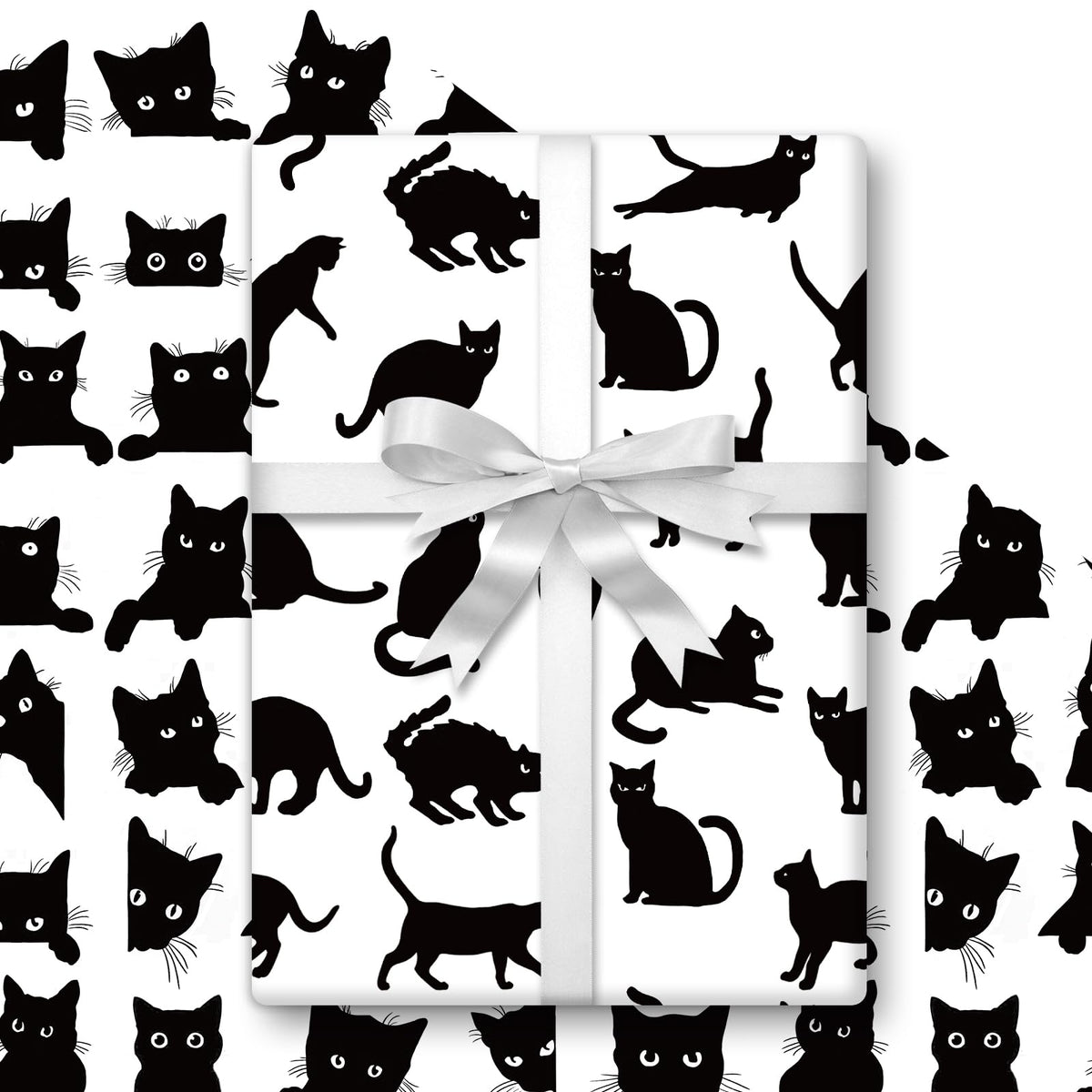 FYSUIMU Black Cat Wrapping Paper -Mini Roll- 17 In x 32.8 Ft Funny Cat Gift Wrap Paper for Holiday Halloween Birthday Party Wrapping Supplies