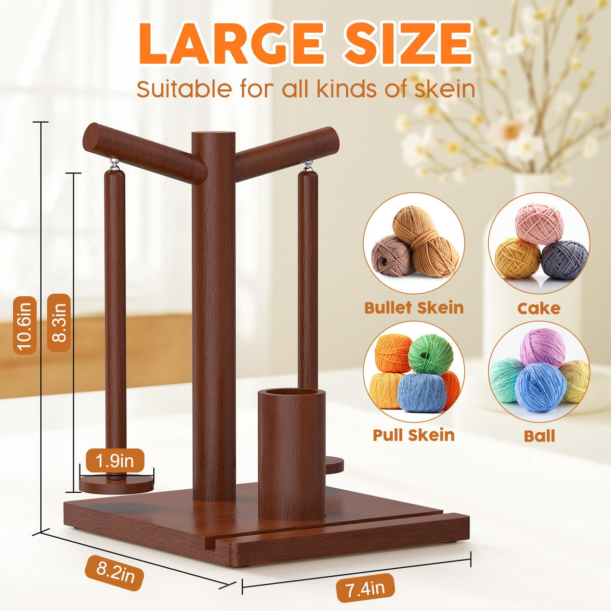 HangerSpace Wooden Yarn Holder for Crocheting and Knitting, Upgraded Magnetic Rotating Yarn Spinner with 2 Spindles, Perfect for Crocheting and Knitting Lovers