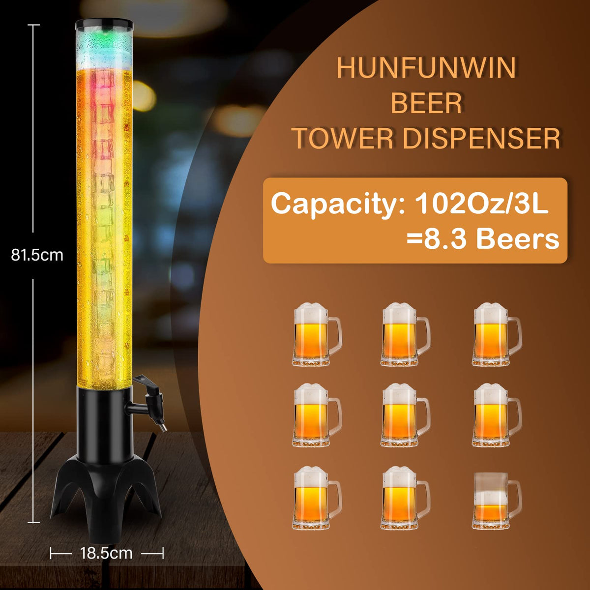 Beer Giraffe Dispenser, 100oz/3.2 qt Mimosa Tower Dispensers with Ice Tube and LED Light, 3L Tabletop Drink Tower Dispenser for Beer, Margarita, Liquor, Beverage