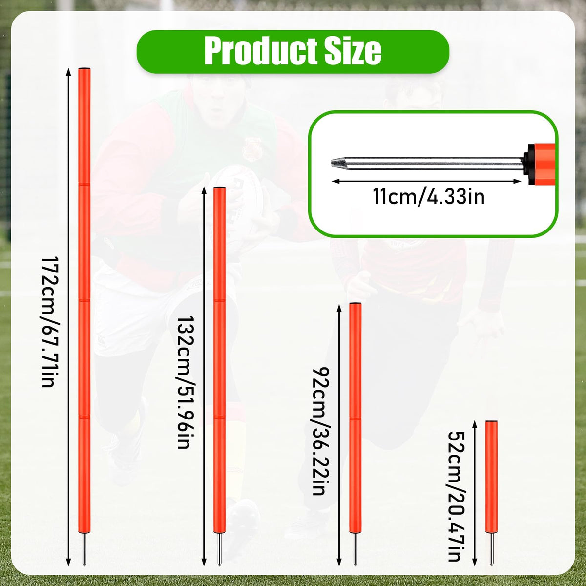 TOBWOLF 6PCS 6FT Adjustable Soccer Agility Training Poles, Slalom Training Agility Pole Set, Detachable Sports Training Speed Sticks, Outdoor Speed & Agility Turf Training Poles for Soccer Drills