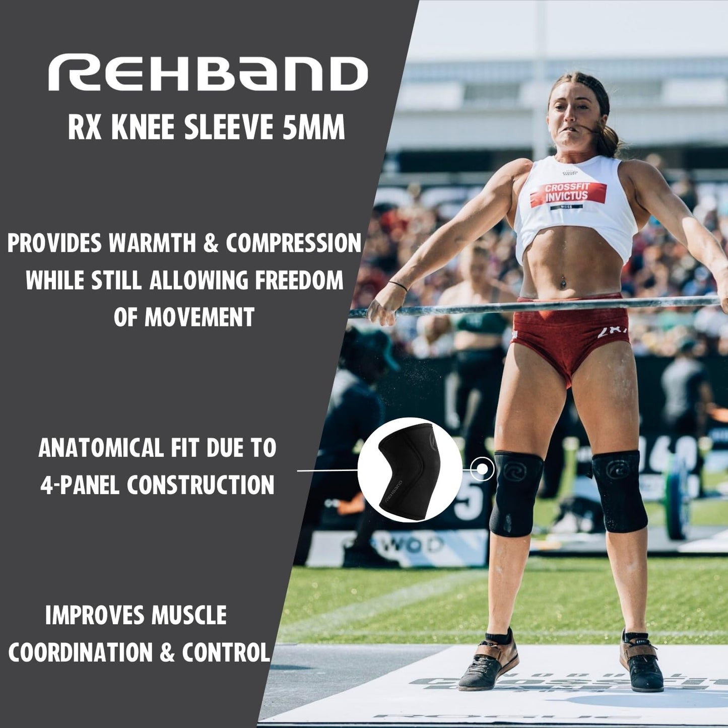 Rehband 5mm knee sleeve support for Cross Fit & heavy training, compression neoprene knee sleeve, feel stronger + more secure while workout, Colour:Black, Size:XXS