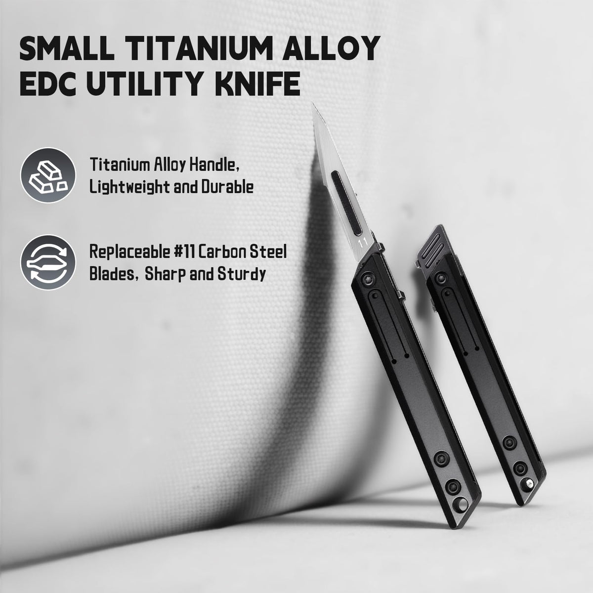 TIKIDESIGN Titanium Folding Scalpel Knife – Includes 10 #11 Replaceable Blades, Keychain EDC Pocket Tool for Precision Cutting, Outdoor, Craft & Daily Use – Lightweight, Durable, Razor-Sharp Utility Knife(Black)