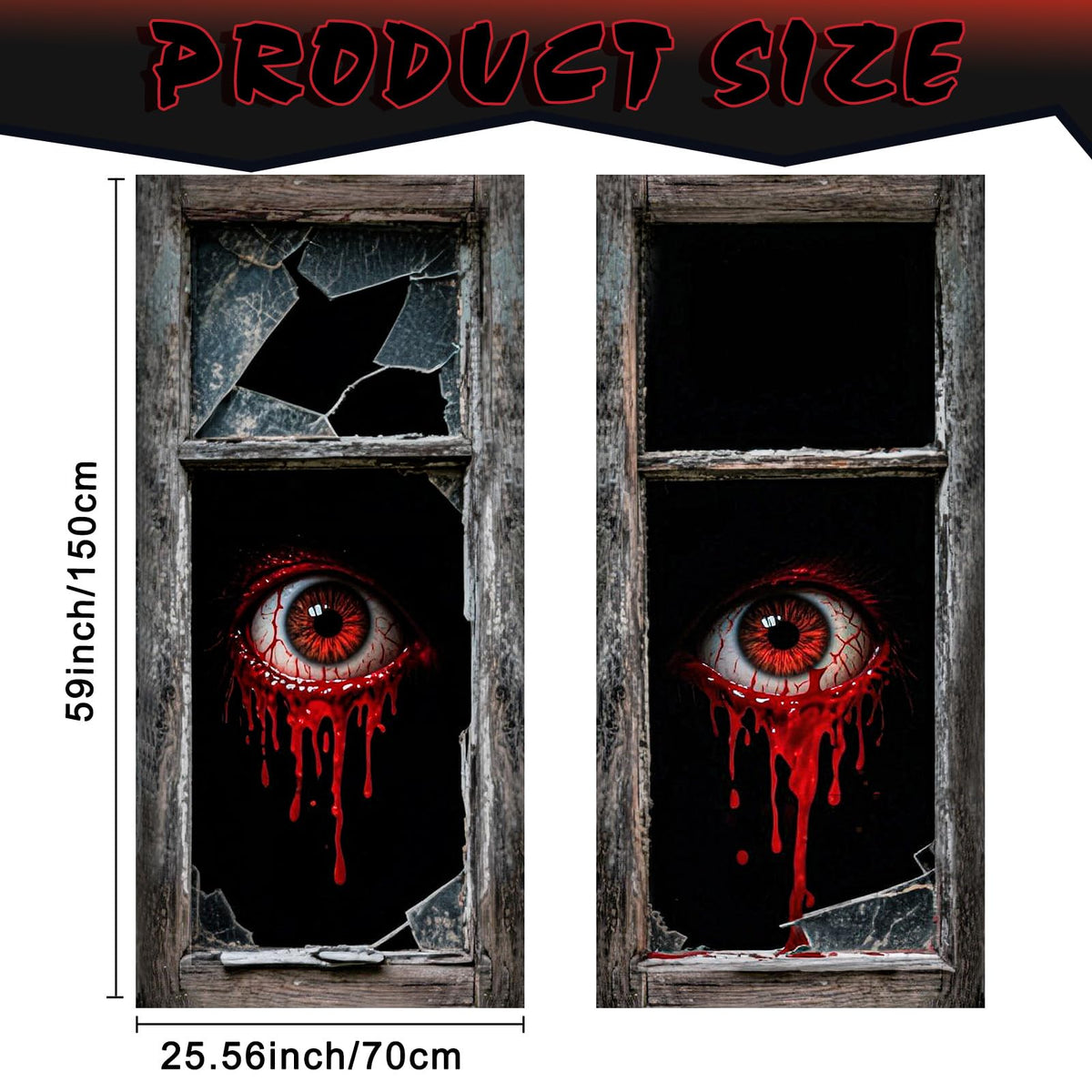 Roetyce Halloween Window Decorations, 2PCS Halloween Curtain Banner, Scary Window Clings Door Cover Indoor Outdoor 59 x 27.5 Inch, Horror Party Wall Poster