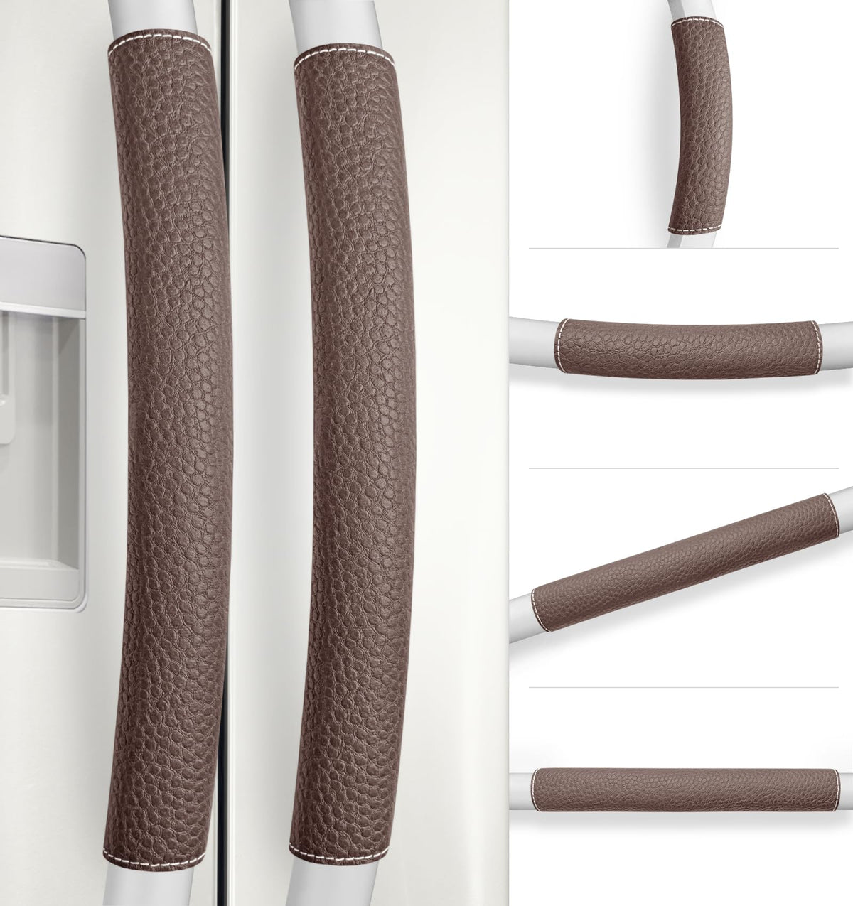 Rikzor Refrigerator Handle Covers, 6 PCS, Adjustable Appliance Handle Covers, Keep Your Kitchen Clean, Microwave Oven Stove Dishwasher Handle Protector, Non Slip Fridge Handle Cover (Dark Brown)