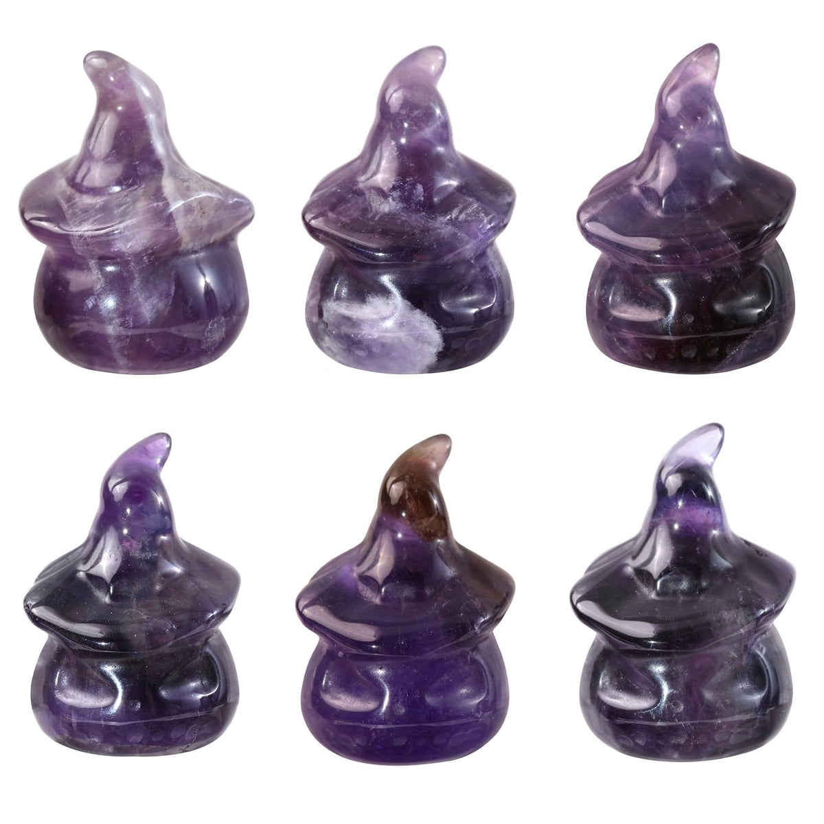 mookaitedecor Set of 2 Hand Carved Crystal Pumpkin Ghost Figurine, Mini Pocket Stone Statue Pumpkin Sculpture for Halloween Party Tabletop Decoration, Amethyst