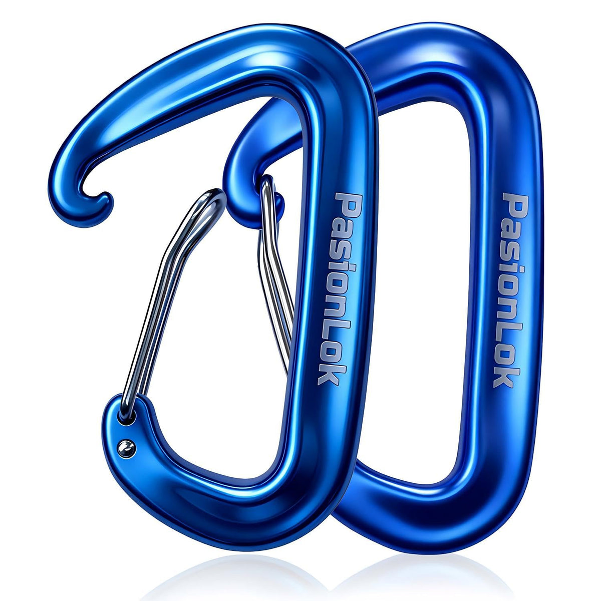 PasionLok Carabiner Clips Heavy Duty 12KN, 2 Pack Aluminum Carabiner Keychain, Small D Ring Hook for Hammock Camping Essentials, Backpack Key Ring Clip, Dog Leash, Multi Color