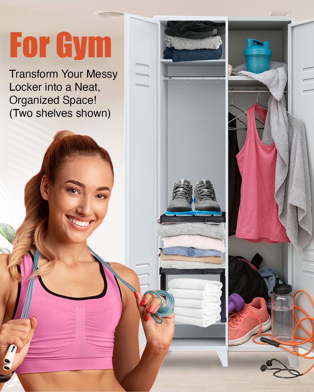 Piffny Locker Organizer Shelf， Adjustable Width and Height, Stackable, Ideal Locker Shelf for School, Office, Gym Lockers, or Even Kitchen Cabinets & Under Sink Organization (White 1 Pack)