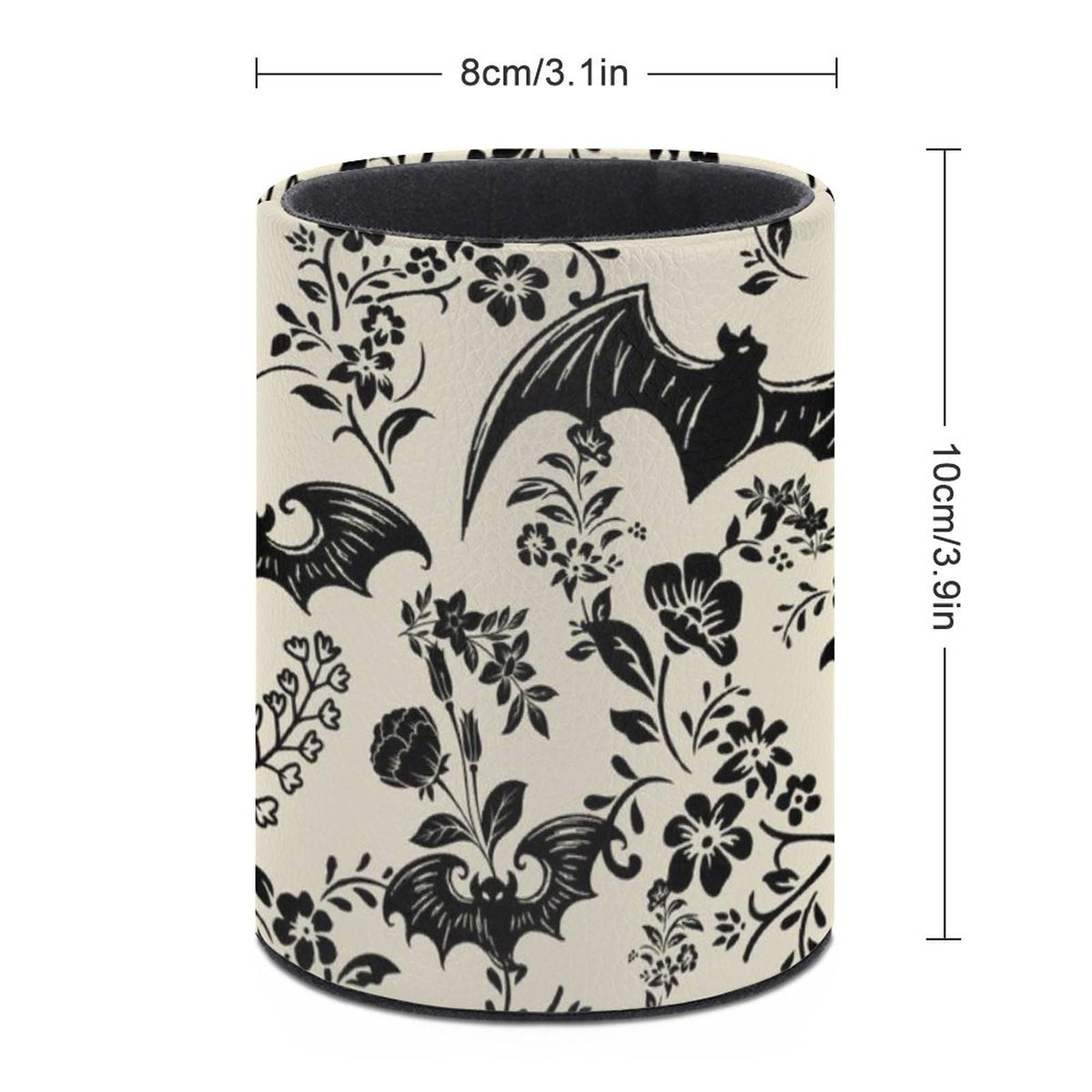 XUWU Gothic Bat Flowers Pen Holder Pencil Organizer Cute Pencil Cup Desk Decor Makeup Brush Holder PU Multifunctional Office Suppliesfor Home Classroom School