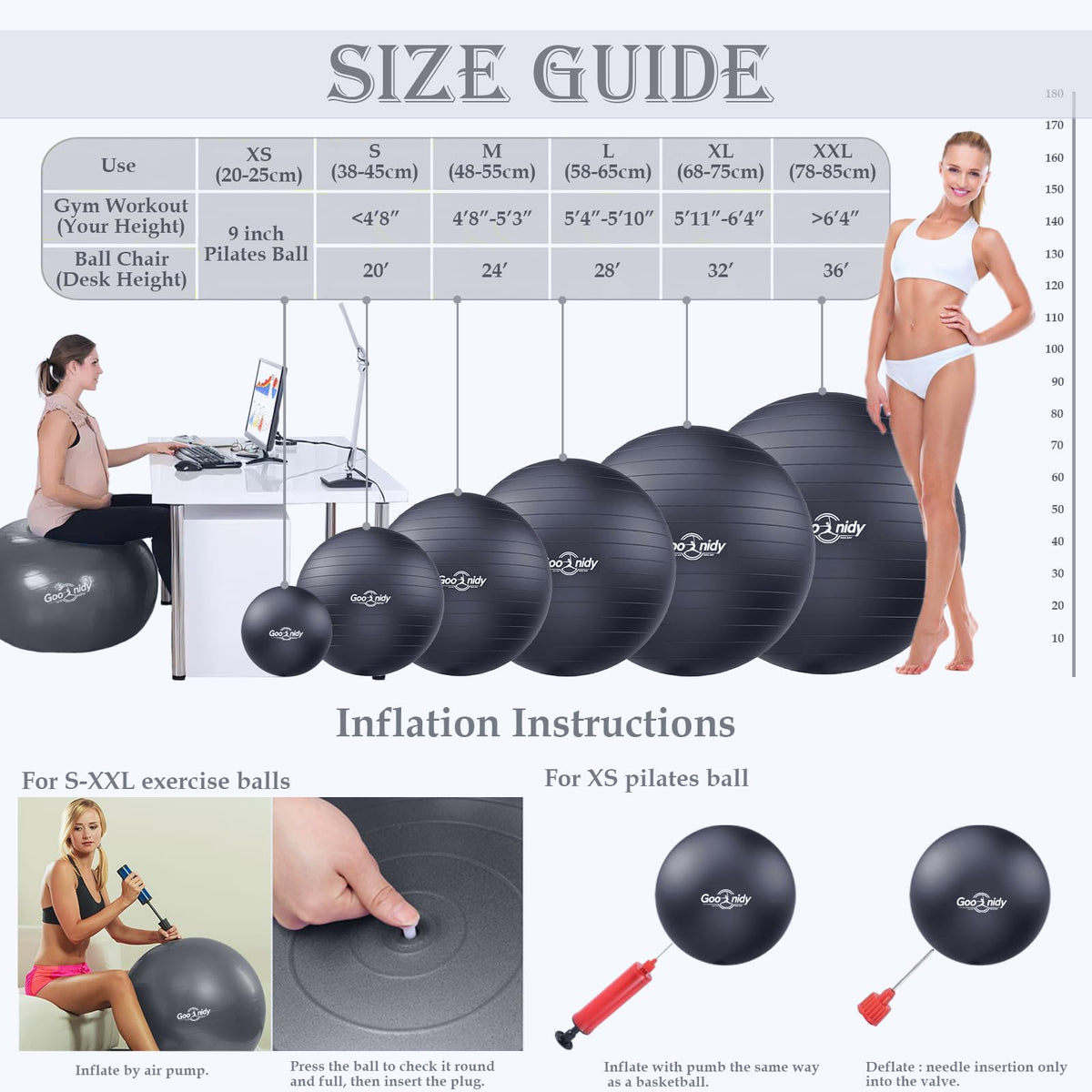 Soft Exercise Ball, Anti-Burst Pilates Yoga Ball Chair Supports 2200lb, Workout Equipment w/ Pump for Women Pregnancy, Medicine, Birthing, Physical Therapy, Stability, Excersing, Birth, Swiss, Fitness