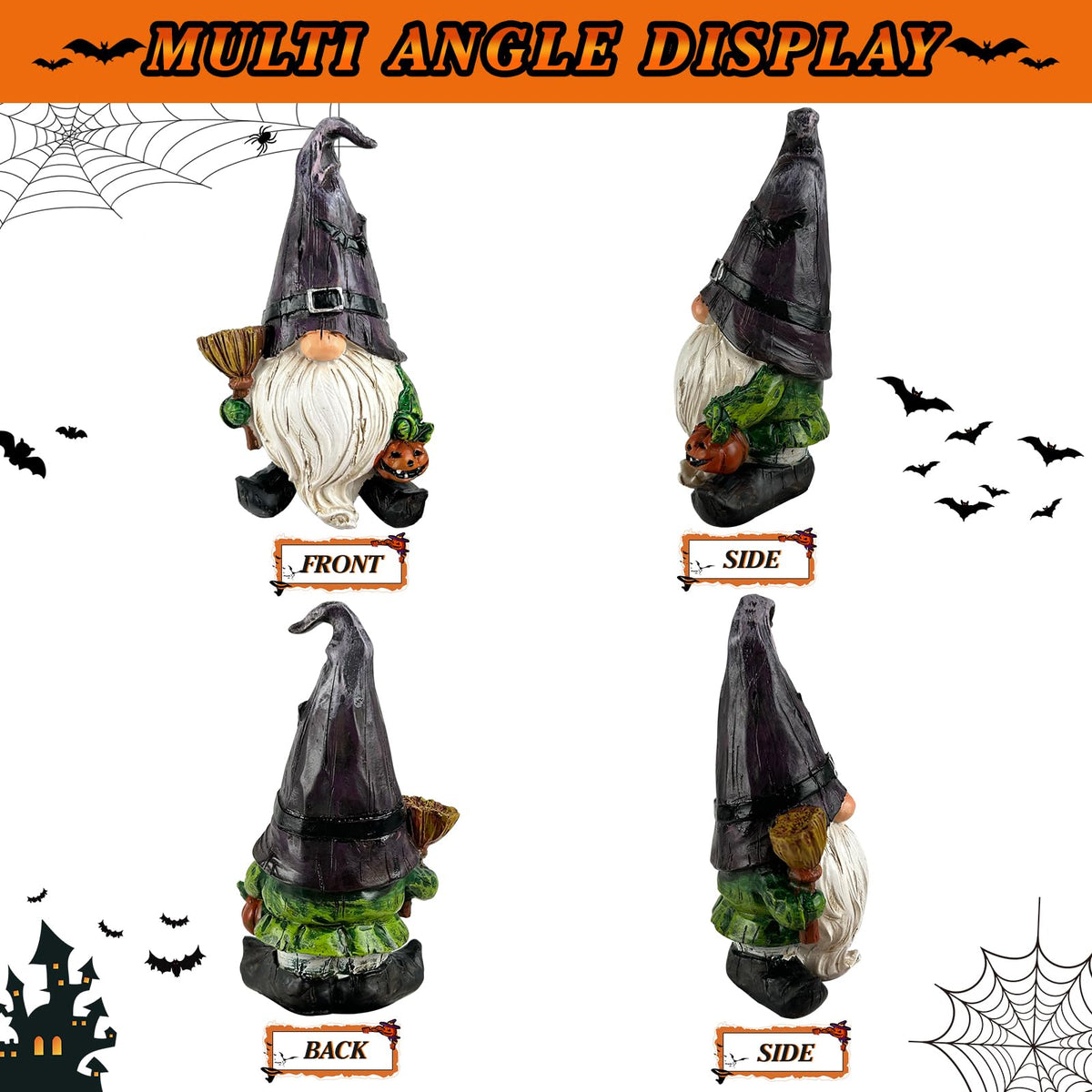 LAIAMER Halloween Gnome Garden Lights Outdoor Solar Halloween Pathway lights, Fall Yard Stakes Fall Decorations Gnome Statue with Bat&Pumpkin, Gnomes Gifts Fairy Garden Lights for Outside Lawn(Purple)