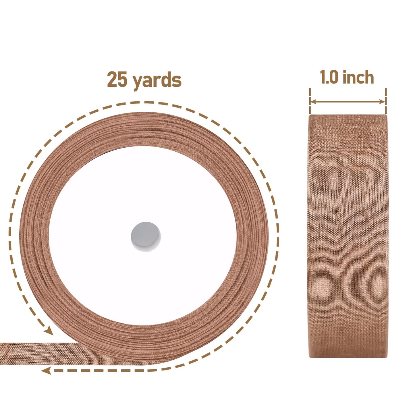 Organza Ribbon Sheer Ribbon, 1" x 125 Yd 5 Rolls Earth Tones for Gift Wrapping, Bouquet, Wedding, Party Decoration, Earth Tones