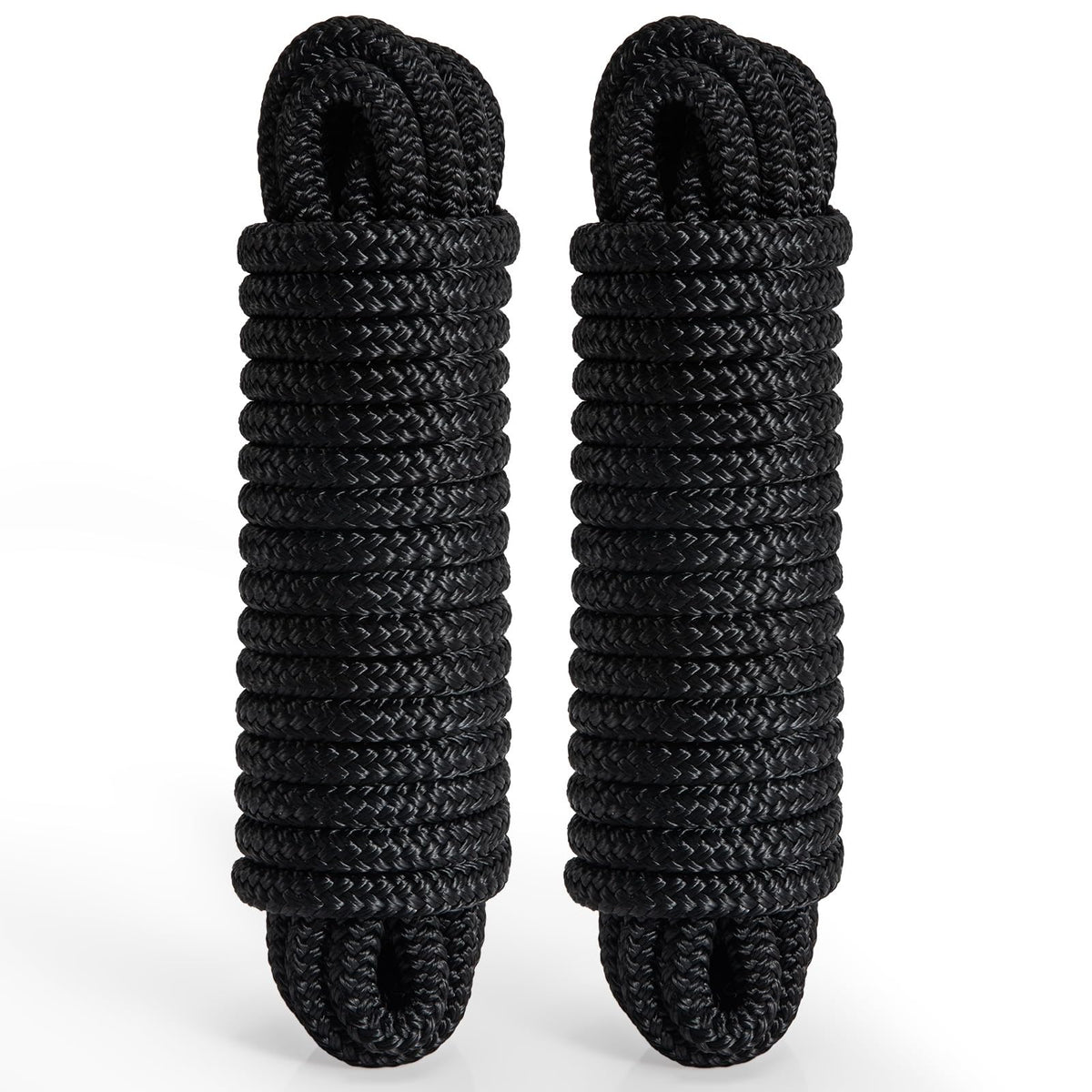 2 Pack 3/8" x 20' Boat Dock Lines for Boat & Pontoon, Premium Marine- Grade Double Braided Nylon Boat Lines, Pre-Spliced with a 12" Eyelet-Black,High Strength,Easy Handling,Boating Gifts for Men.