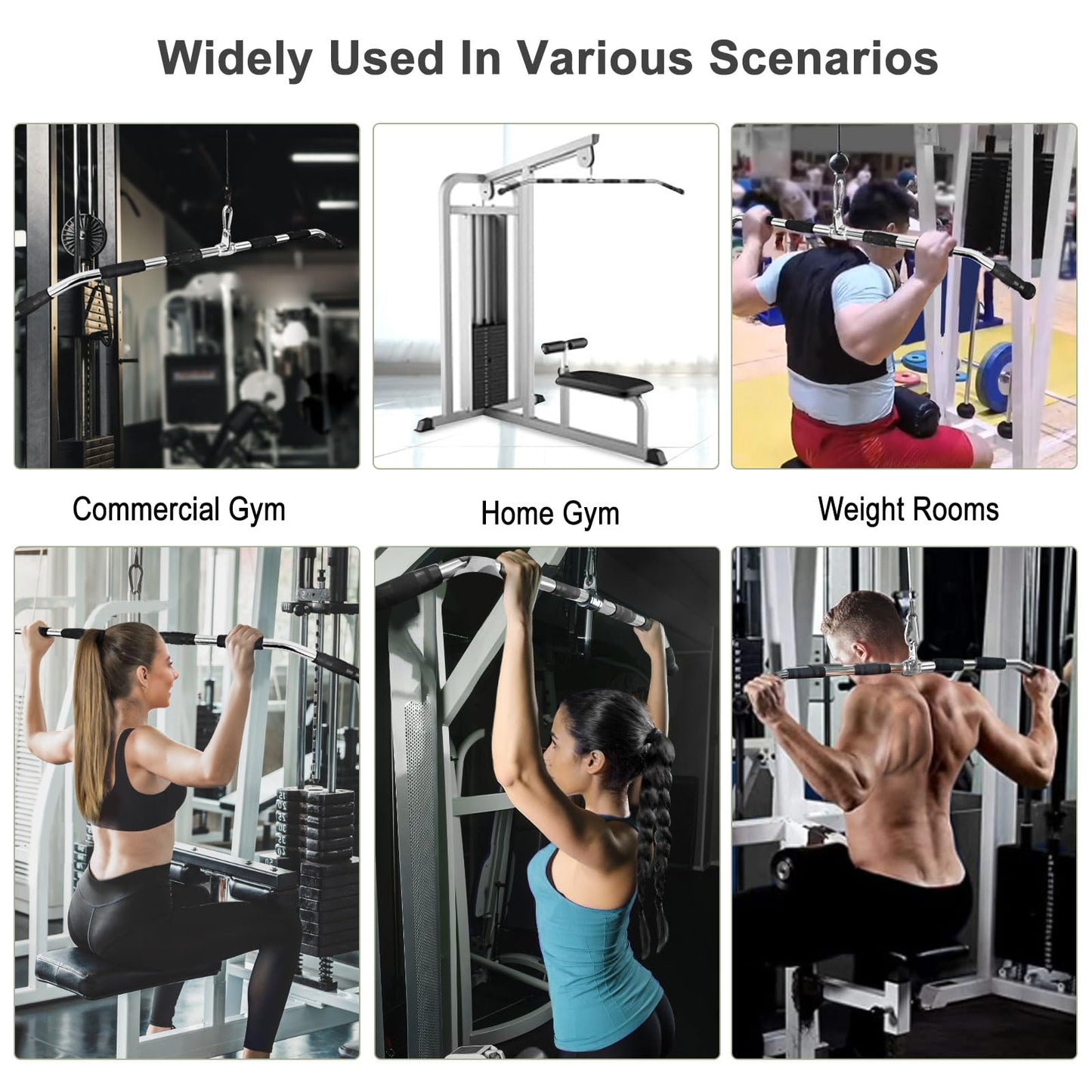 47In LAT Pull Down Bar Attachment: Heavy Duty Lat Pulldown Bar with Full Rotation & Rubber Handle for Gym Home Pulley Cable Attachments