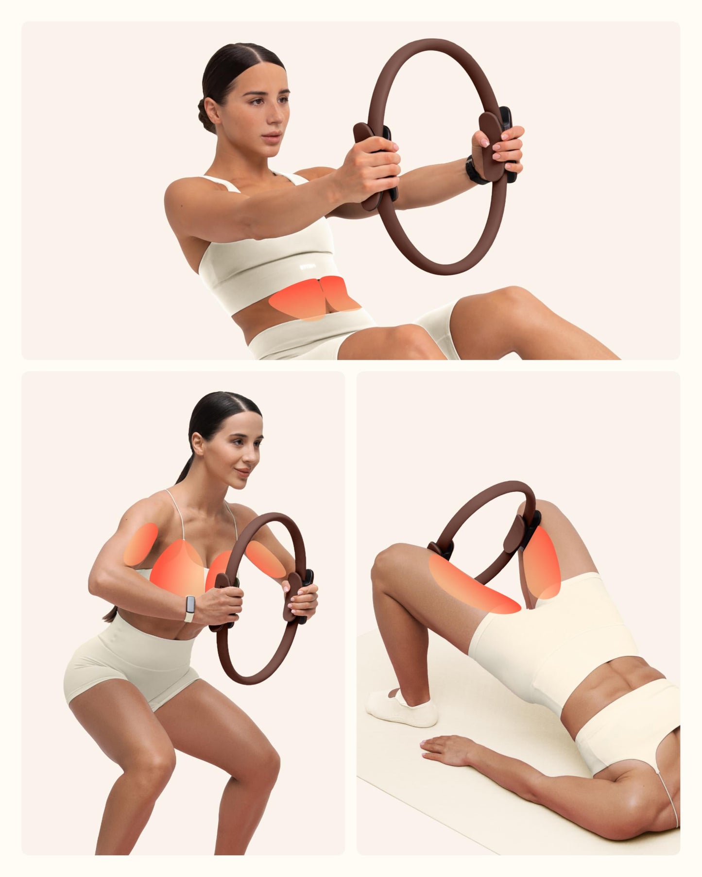 BetterMe Toning Pilates Ring – Magic Circle Pilates Ring for Strength & Flexibility – 15 Inch Fitness Ring for Home Pilates & Yoga Workouts (Chocolate Brown)