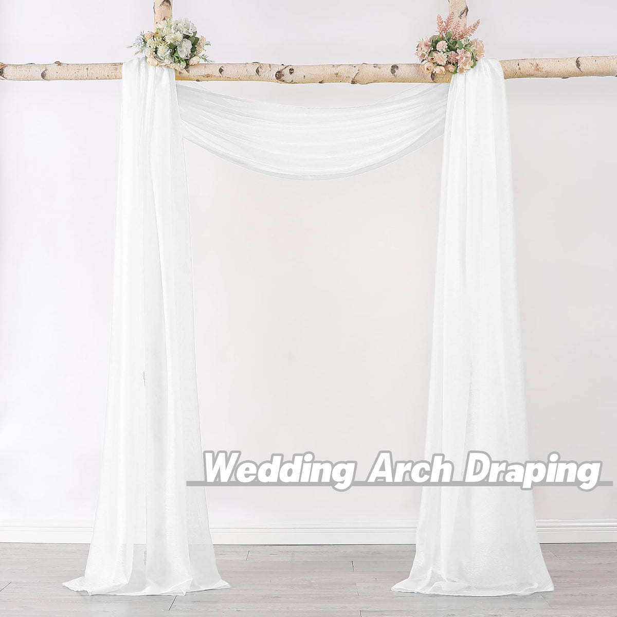 DONREN 144 Inches Long Window Scarf for Party - Luxury Soft Semi Sheer Scarf Valance for Wedding (1 Panel,White)