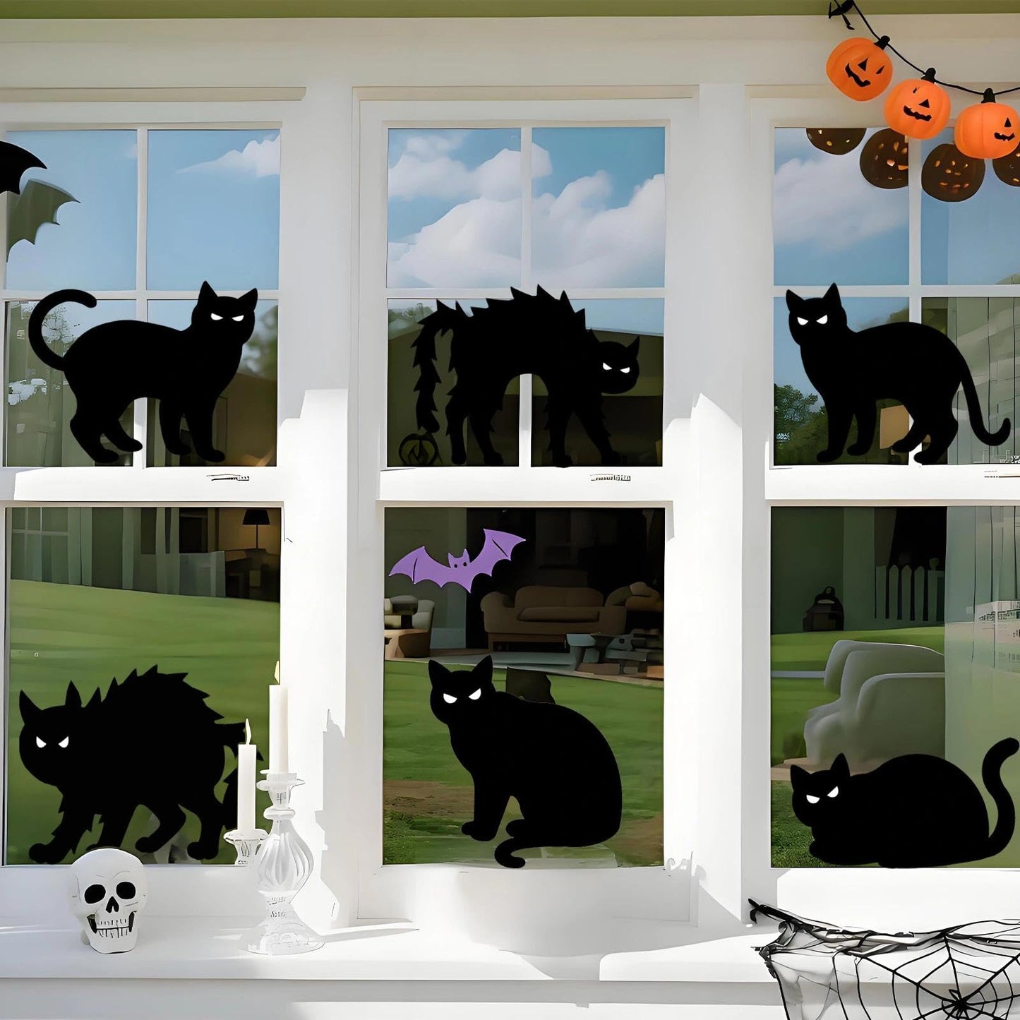 Heyigrow 6 Pack Halloween Black Cat Yard Signs with Stakes, Glow in Eyes Scary Outdoor Decoration for Lawn Garden Courtyard