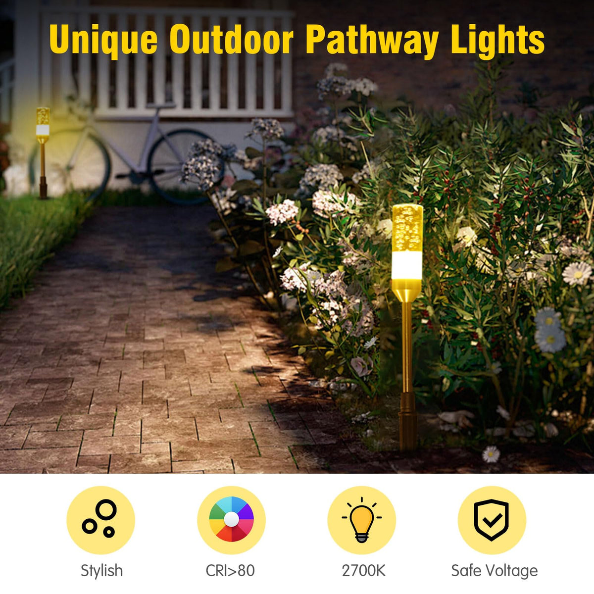 GreenClick LED Pathway Lights, 4.8W 12V AC/DC Low Voltage Path Lights, 570 Lumen 6 Pack Extendable Outdoor Landscape Lighting IP65 Waterproof Garden Lights for Yard Walkway Driveway, 2700K