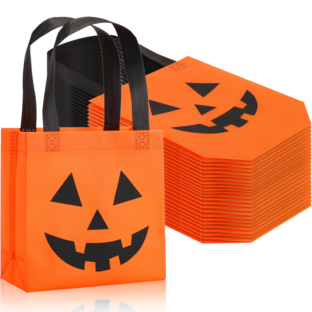 Silkfly 7.9 x 7.9 Inches Halloween Non Woven Bags Pumpkin Bags Trick or Treat Bags with Handles Goody Tote Gift Bag for Halloween Party Favors Supplies Kids Adults (50), (HAA-Silkfly-1274)