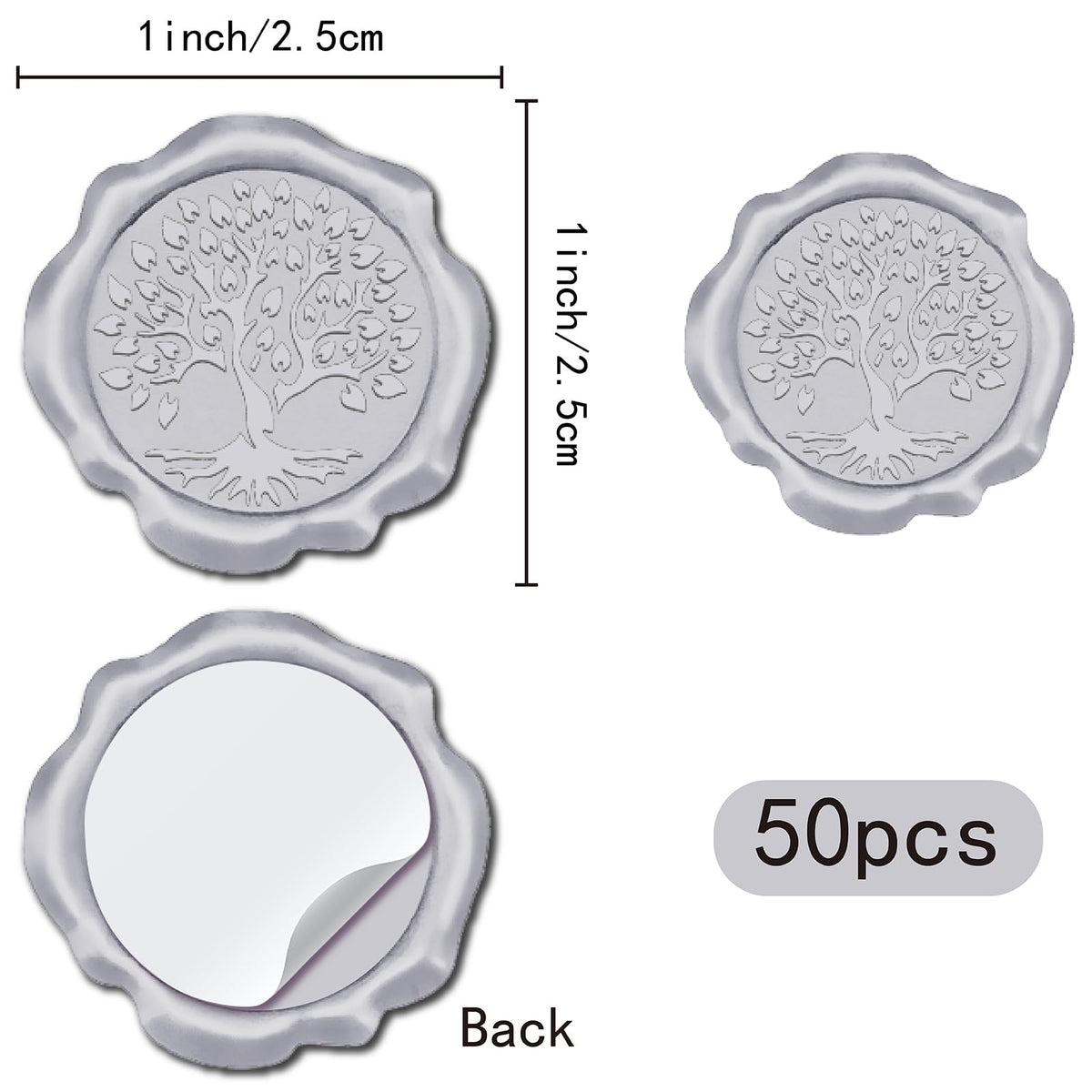 CRASPIRE 50pcs Tree of Life Wax Seal Stickers Silver Decoration Stickers Adhesive Envelope Sealing Stickers for Wedding Invitation Envelope Decor Birthday Party Craft Scrapbook DIY