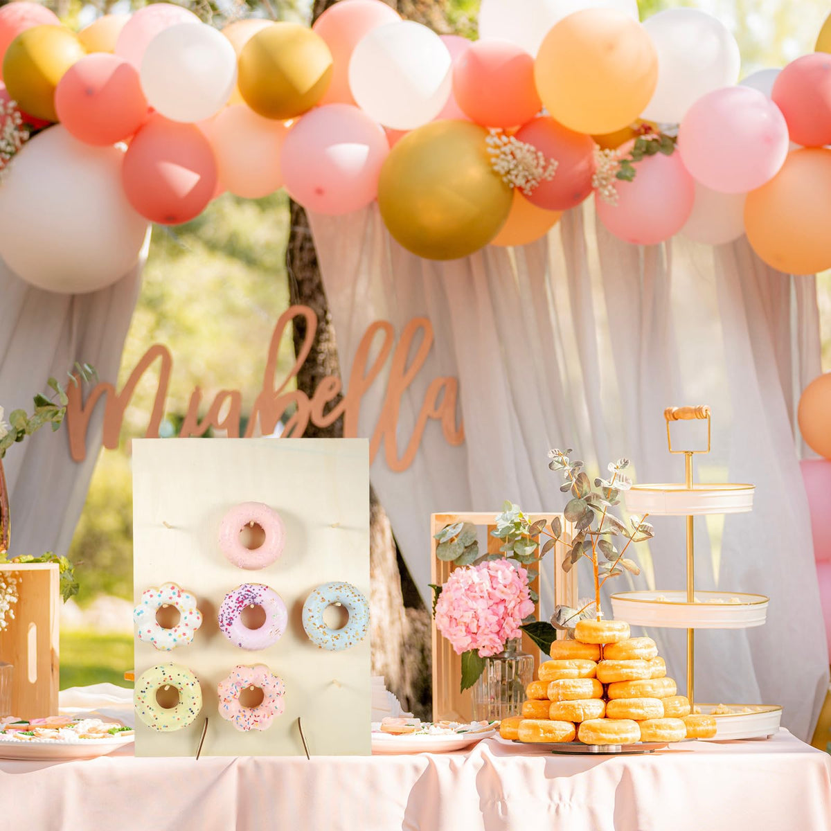 PRETYZOOM Wooden Donut Display Stand 15.74X11.81X1.96In Pastry Display Rack with Smooth Surface for Wedding Party Dessert Table and Kitchen Donut Holder