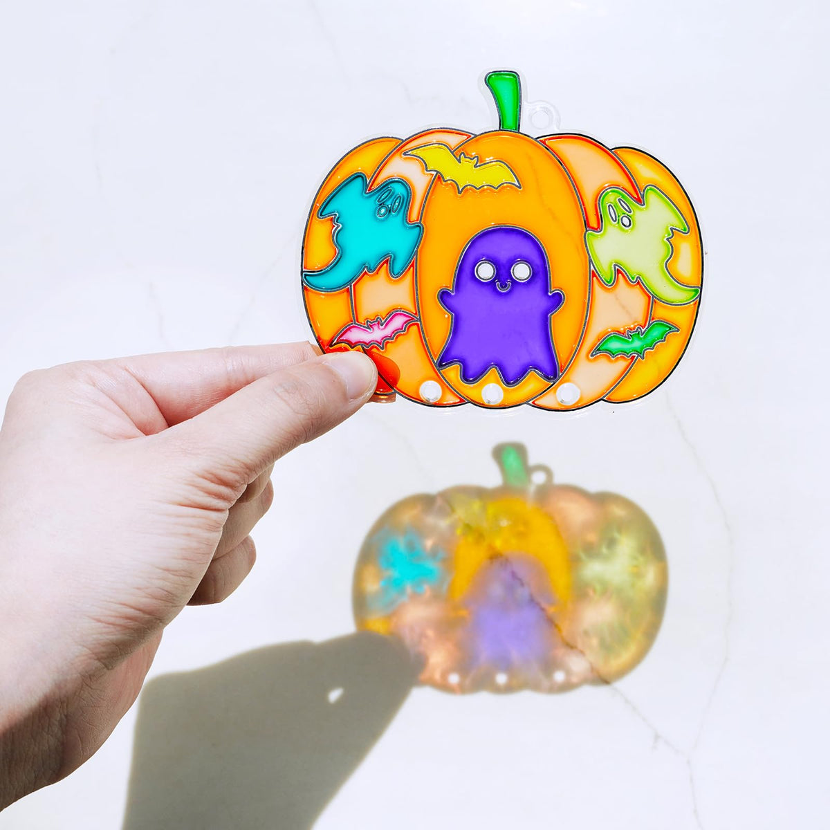 Winlyn 24 Sets Halloween Pumpkin Suncatcher Wind Chime Ornaments Decorations DIY Window Paint Art Suncatcher Craft Kits Pumpkin Sun Catchers for Kids Classroom Halloween Activities Holiday Art Project