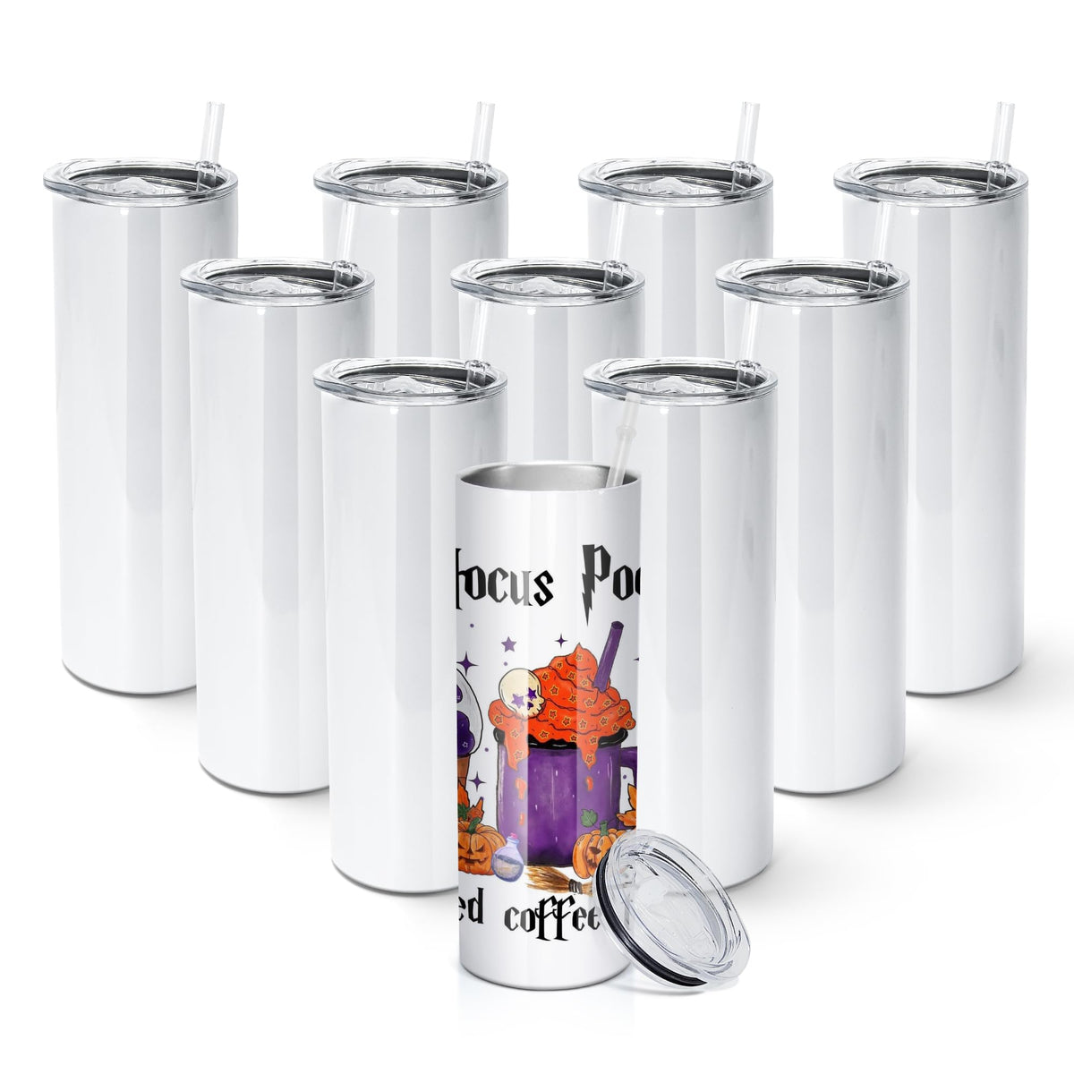 AGH 10 Pack Sublimation Tumblers Blank 20 OZ Straight Skinny Tumbler with Straw, Stainless Steel Double Layer Insulated Mug, Individually Box, Travel Tumblers
