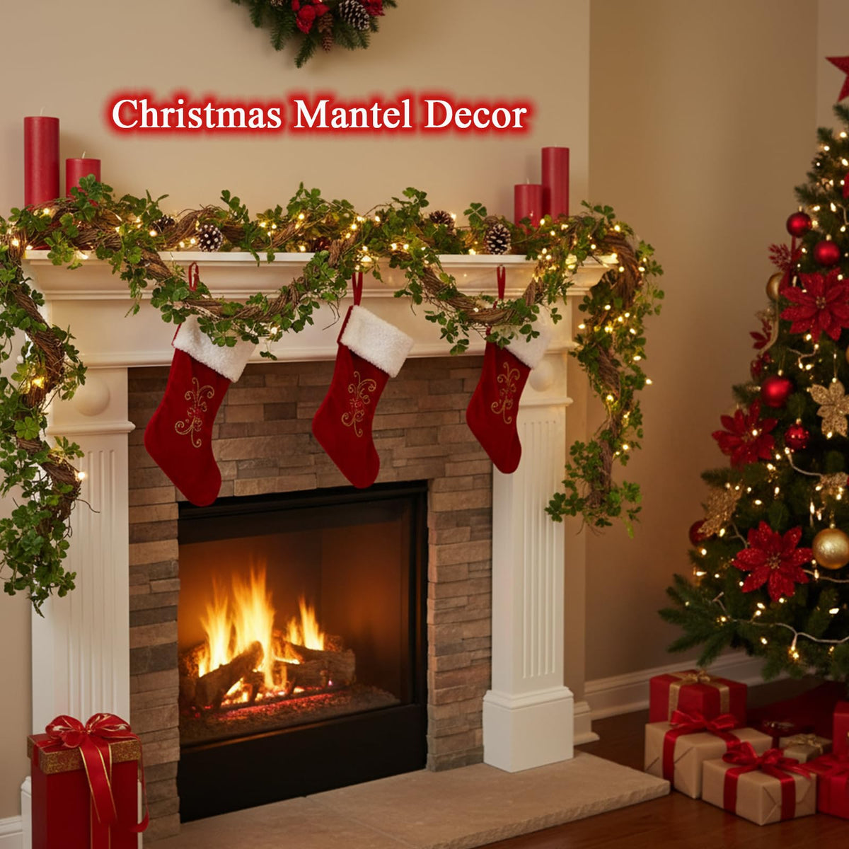 68.9inch Bendable Creepy Artificial Greenery Garland Faux Tree Trunk Branches Twigs Twisted Grape Vines Clover Leaves for Fireplace Mantel Halloween Wall Hanging Outdoor Baby Shower Party Swing Decor