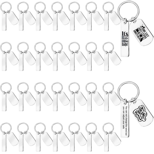 WRINGKIT 30 Pcs Engravable Metal Keychain Blanks, Stainless Steel Keychain Jewelry Blanks for Laser Engraving, Rectangle Engraved Dog Tag Key Rings, Metal Stamping Tags Gifts for DIY Crafts