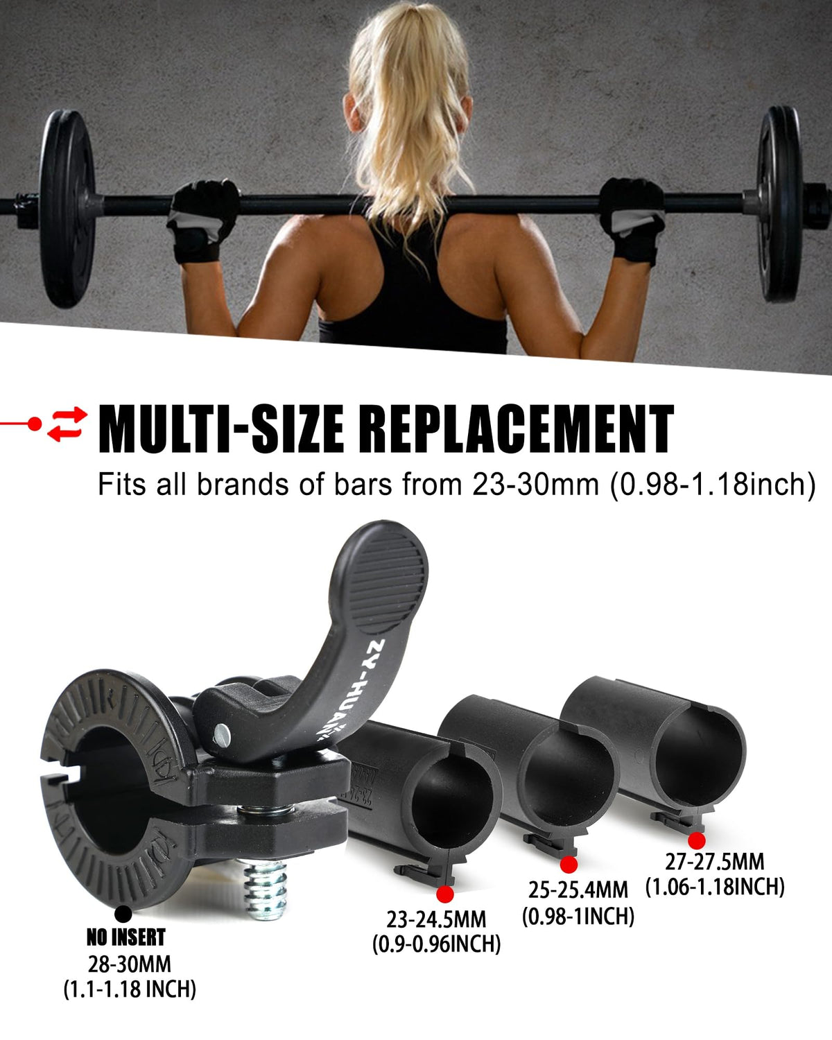 ZY-HUAN Pro Barbell Clips 1 inch Barbell Clamps 0.9-1.18inch Quick Release Weight Clips for Bars Multi-Size Adjustable Olympic Barbell Clamps (Black)
