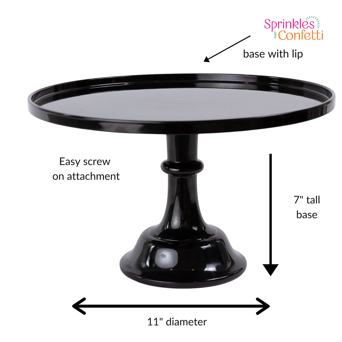 Sprinkles & Confetti 11" Black Melamine Cake Stand – Elegant Reusable Dessert Stand for Weddings, Birthdays, Graduations | Durable Cupcake Display & Smash Cake Plate for Stylish Celebrations