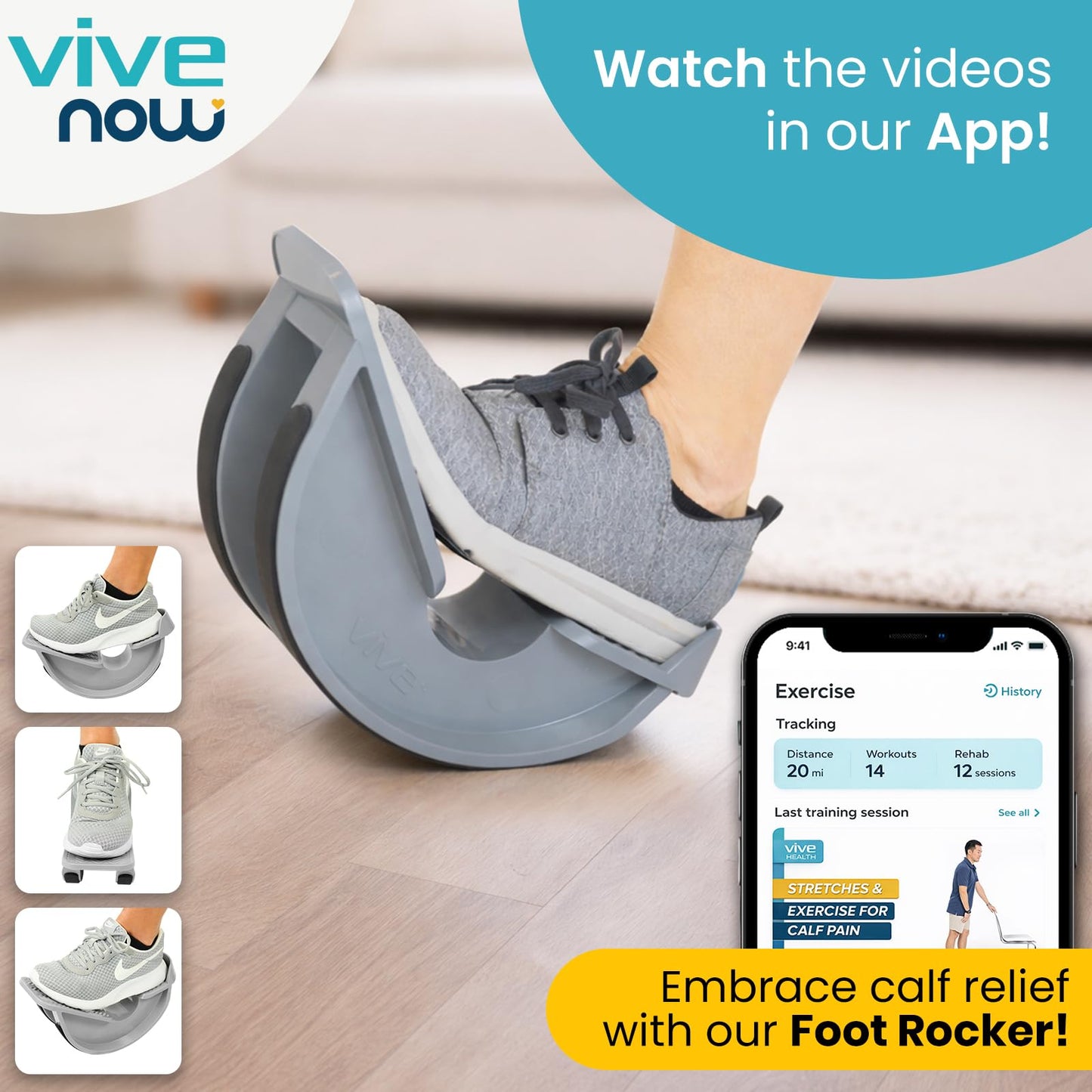 Vive Foot Rocker - Calf Stretcher for Achilles Tendinitis, Heel, Feet, Shin Splint, Plantar Fasciitis Pain Relief - Stretches Strained Leg Muscle - Ankle Wedge Stretch Improves Flexibility (Small)