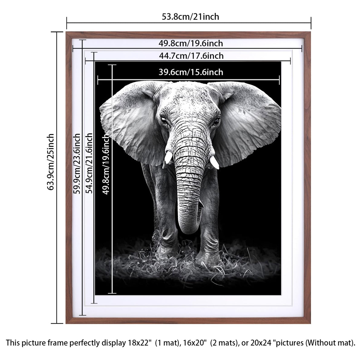 ASXBMIJO 20x24 Picture Frame Natural Solid Walnut Wood with 2 Mats for 18"x22" & 16"x20" Photos, Poster, Puzzles, Paintings，Diamond Painting (A22Sh2024W1822W1620