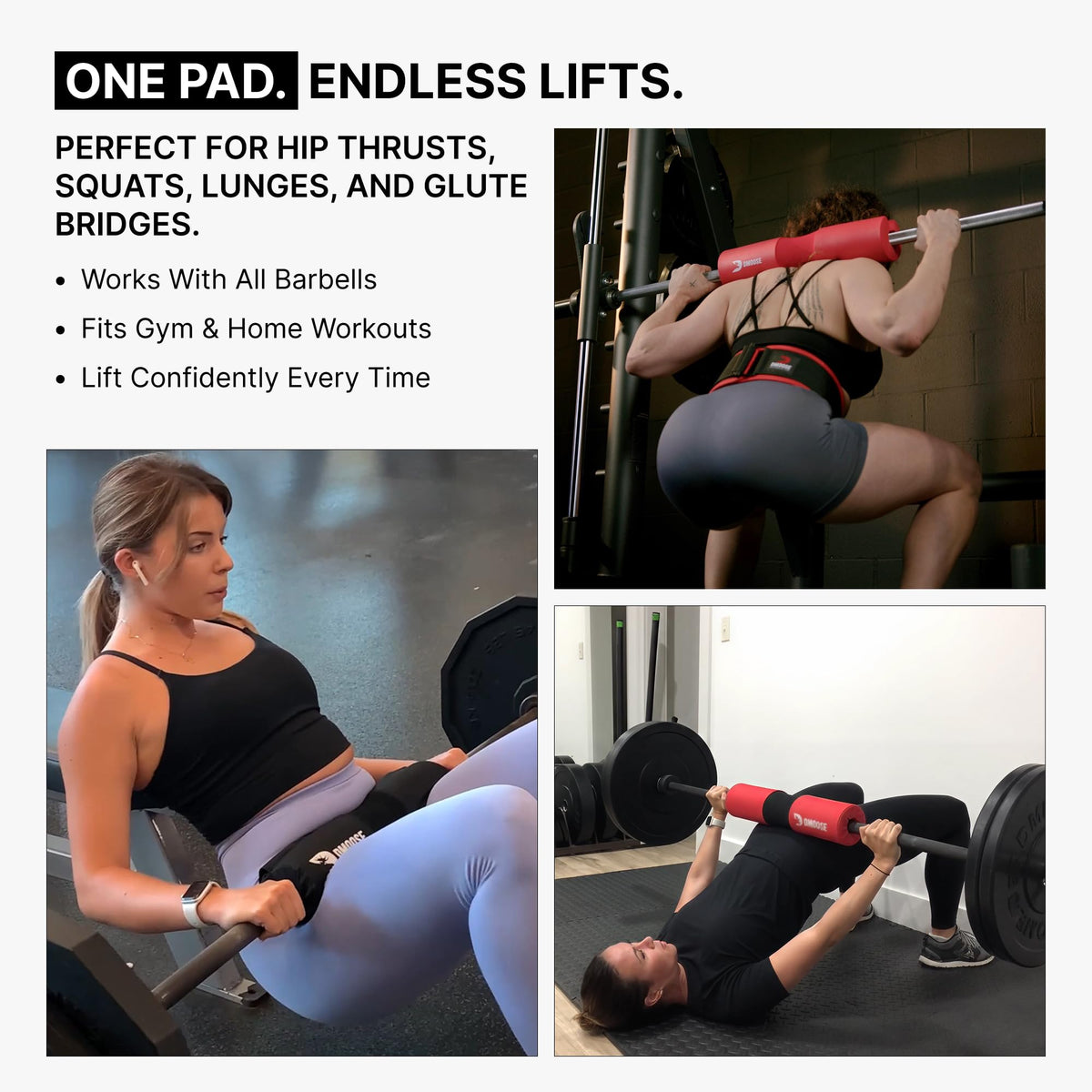 DMoose Fitness Barbell Squat Pad - Hip Thrust Pad for Squats & Lunges - Relief Pressure from Neck, Shoulder & Lower Back - Non-Slip EVA Foam with Safety Straps for Gym & Home - (Black Fabricated)
