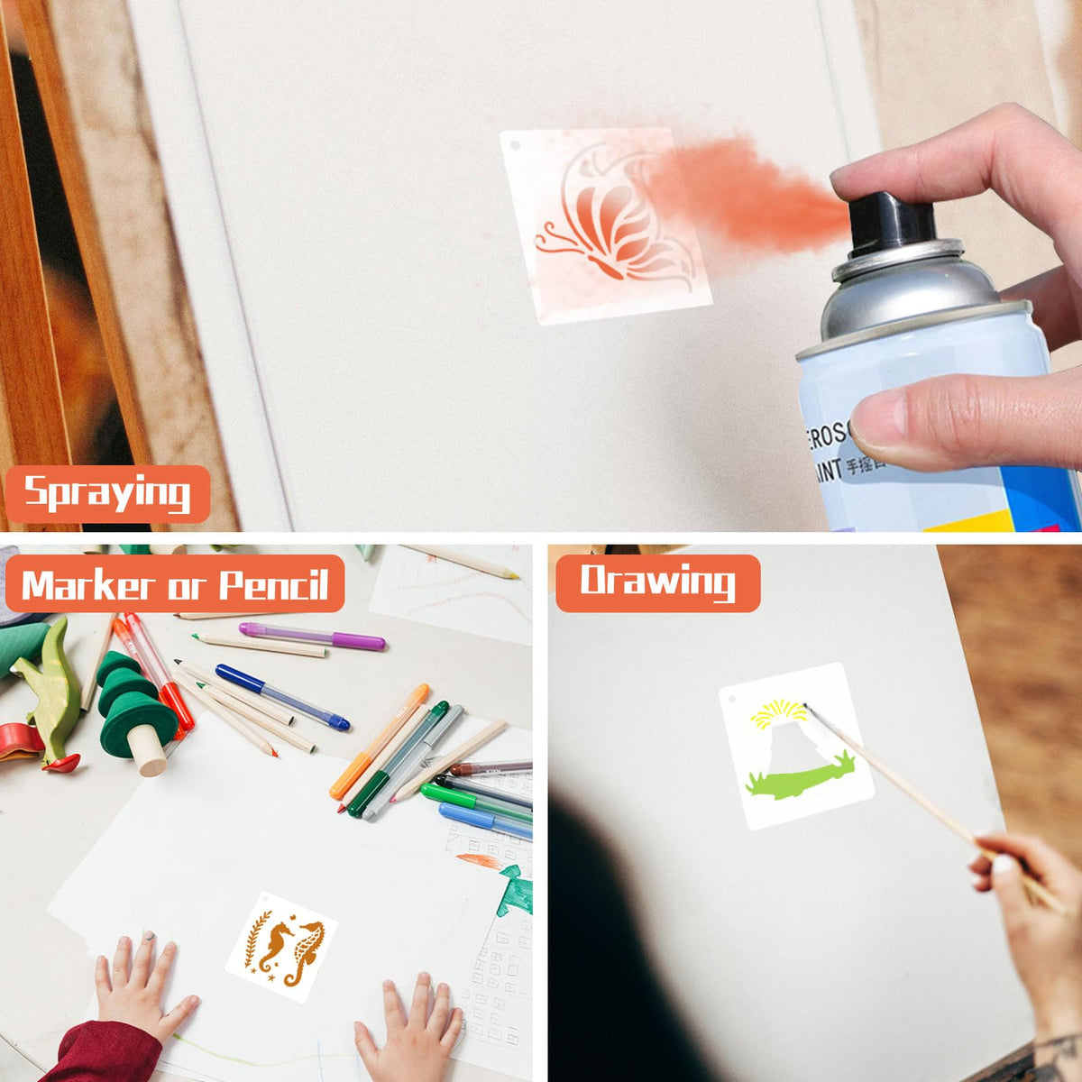80PCS 3 Inch Plastic Small Craft Stencils - Reusable Rock & Home Decor Painting Stencils