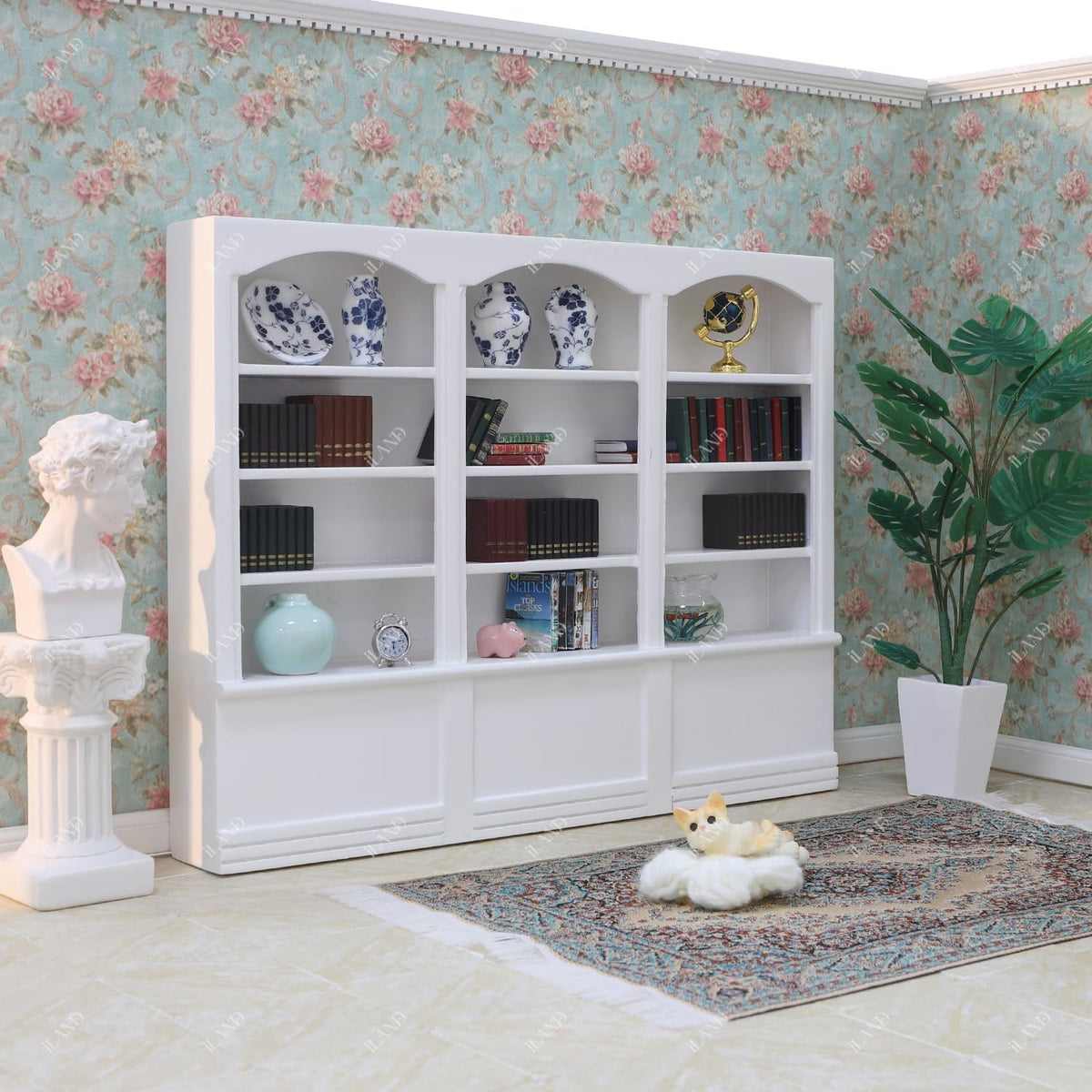 iLAND Dollhouse Bookshelf 1/12 Scale Dollhouse Furniture Mini Wooden Bookshelf for Miniature Books Mini Bookcase 1/12 Scale Accessories Mini Library Doll House Living Room Books Shelf Miniature Gifts
