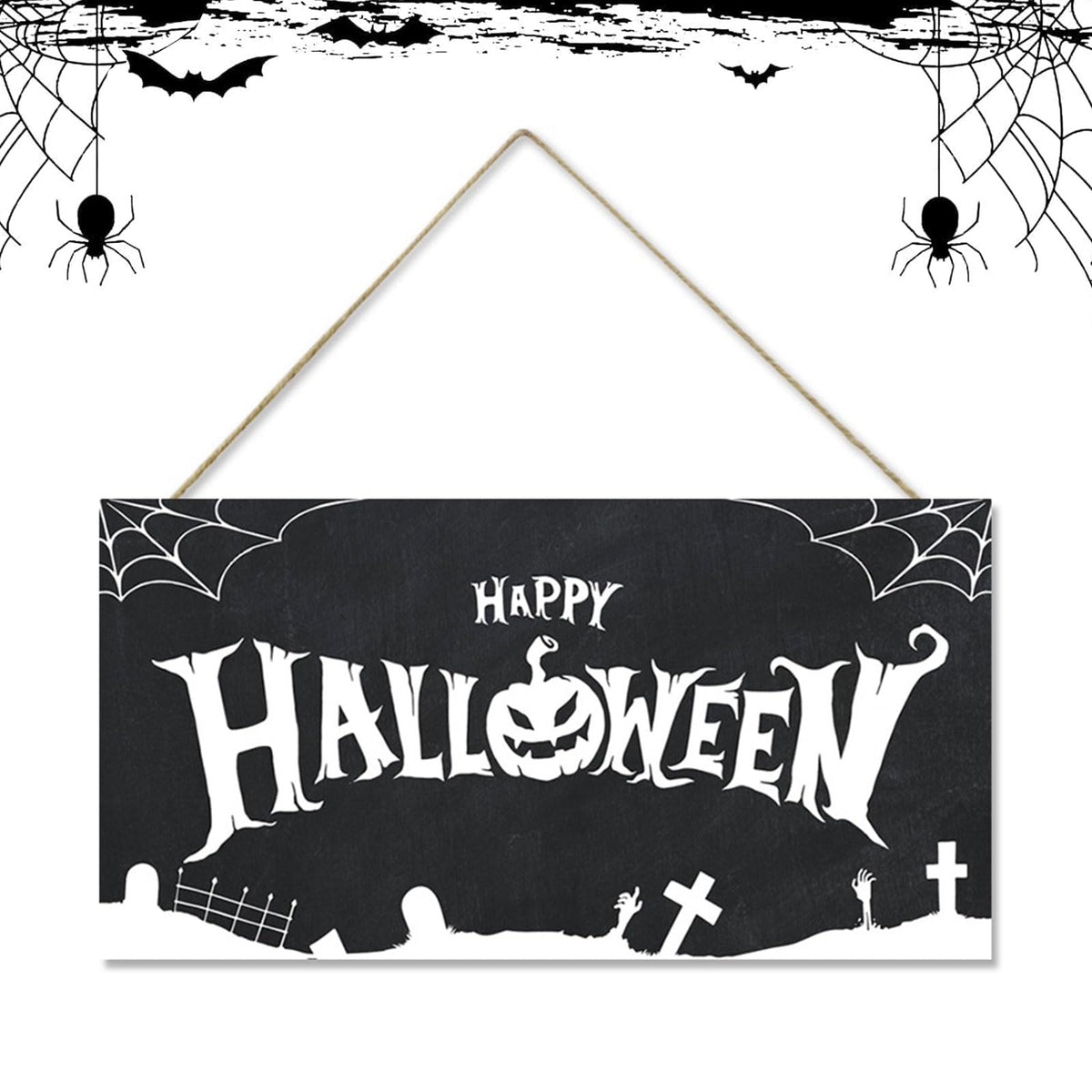 GLLBTPT Halloween Wood Hanging Sign Happy Halloween Decor Sign Spiderweb Sign for Front Door Halloween Decorations Outdoor, Halloween Party Decorations