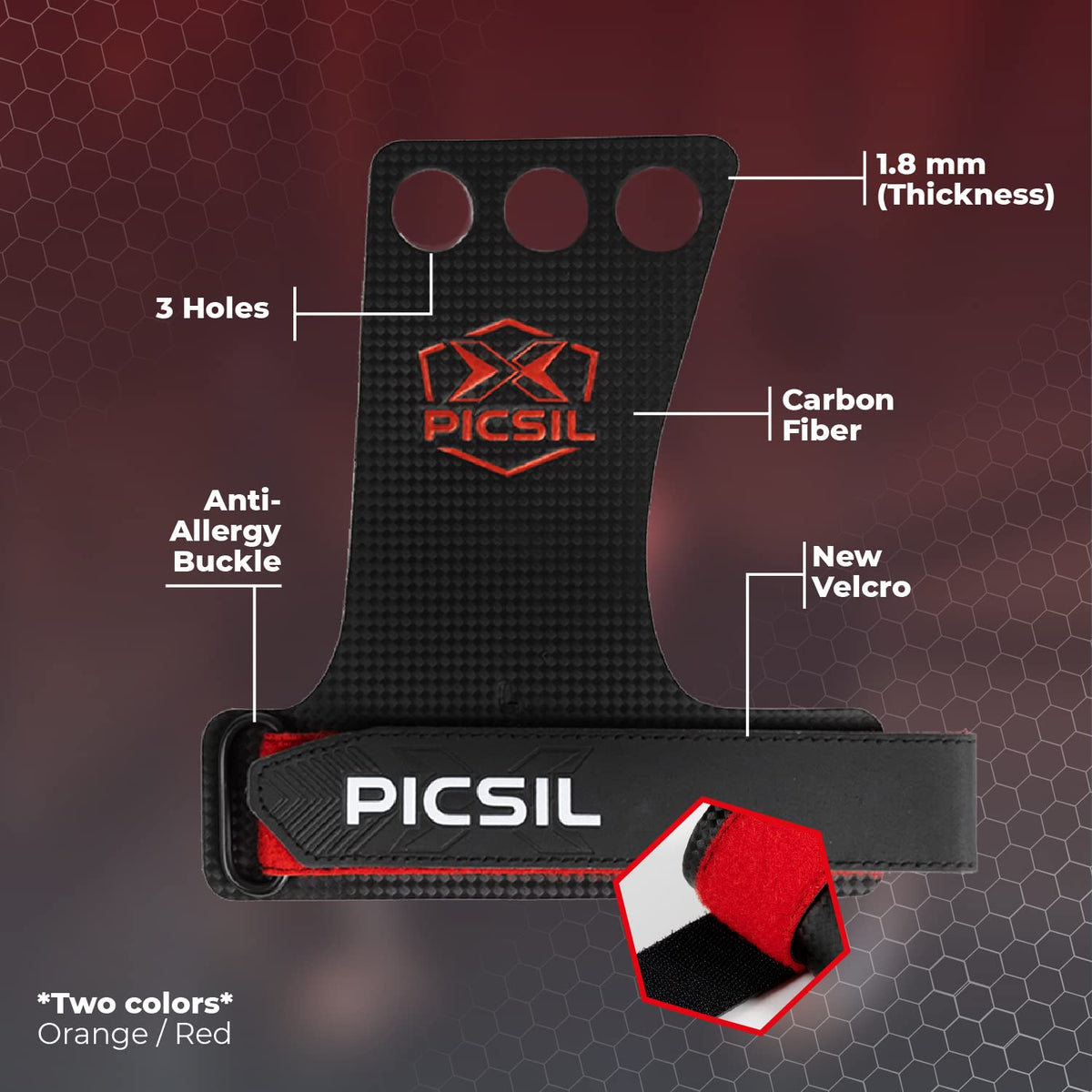 PICSIL RX Grips for Cross Training and Gymnastics, Carbon Fibre Material, Use with Magnesium, Grip on All Surfaces and Bars, Designed for All Athletes