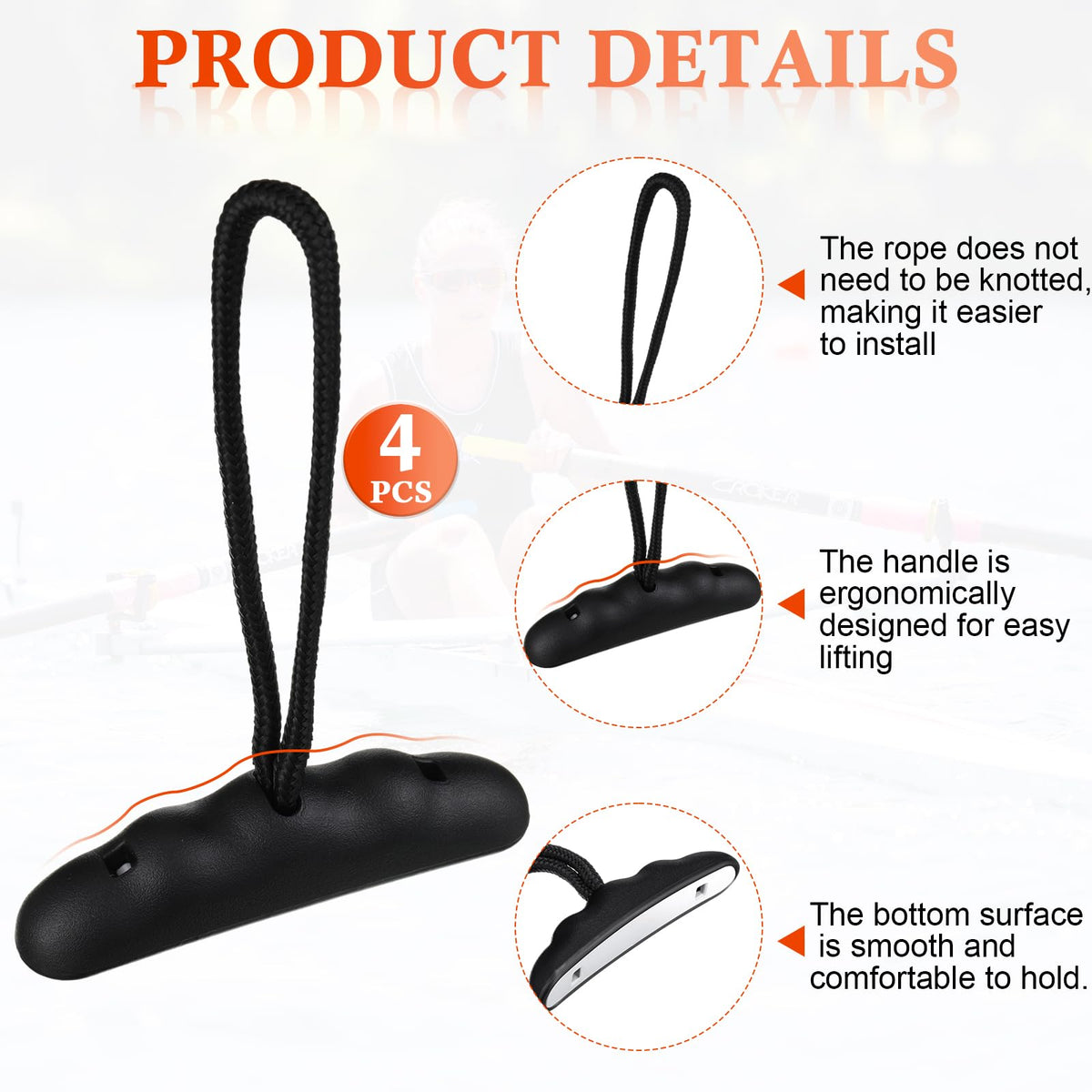 Relaxgiant 4 Pieces Kayak Handles Kit Canoe Carry Handle Pull Handle T Handle with Cord and Pad Eyes Screws for Kayak Emotion Kayaks Luggage Kayak Replacement Installation Kit(Black)