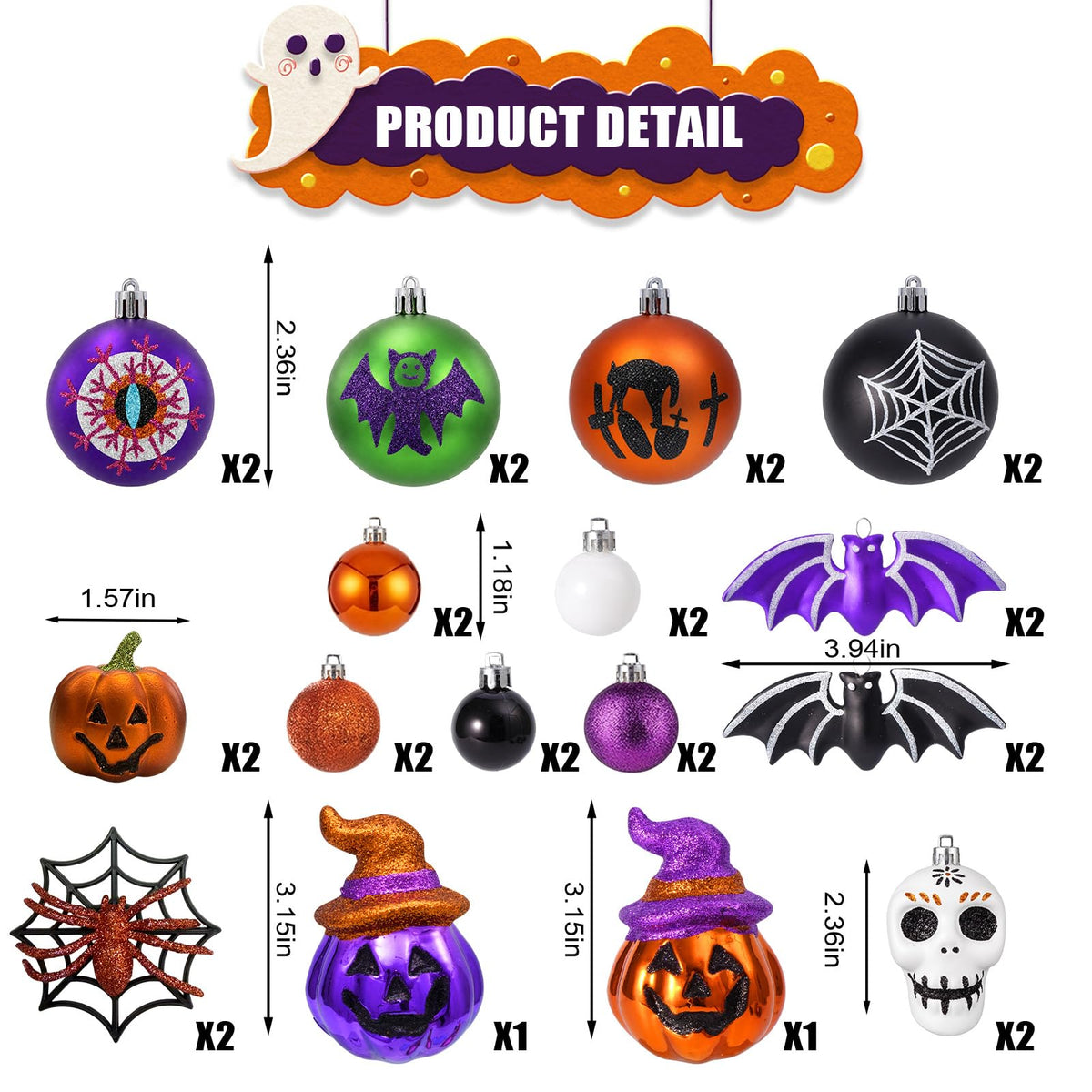 Halloween Ornament Set, 30pcs Shatterproof Tree Decorations Indoor