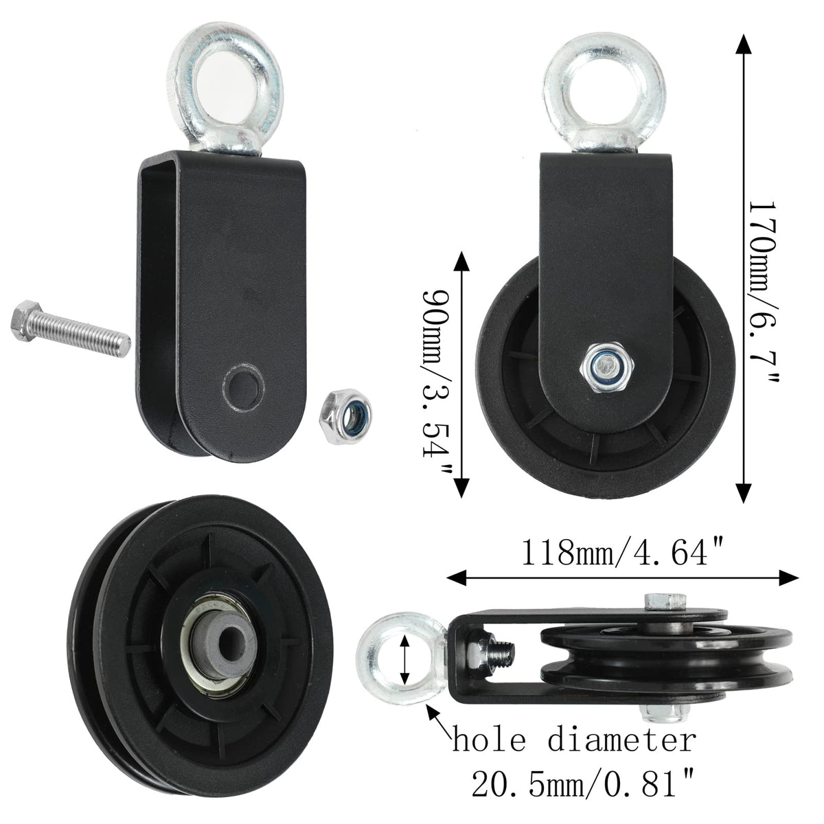 PANTIK 90mm Gym Pulley System Pulley Wheel with 2 Hanging Strap Carabiner, Fitness Swivel Pulley Wheel for DIY Home LAT Pulldown and Lift Cable Machine