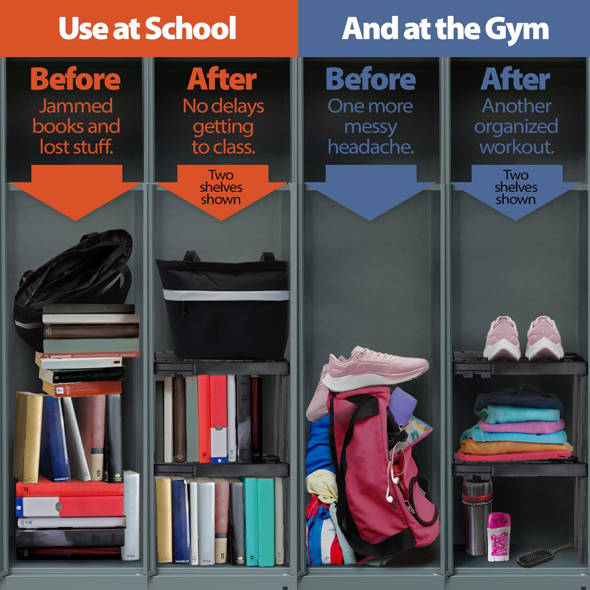 Piffny Locker Organizer Shelf， Adjustable Width and Height, Ideal Locker for School, Office, and Gym Lockers… (White), PLKSLF01