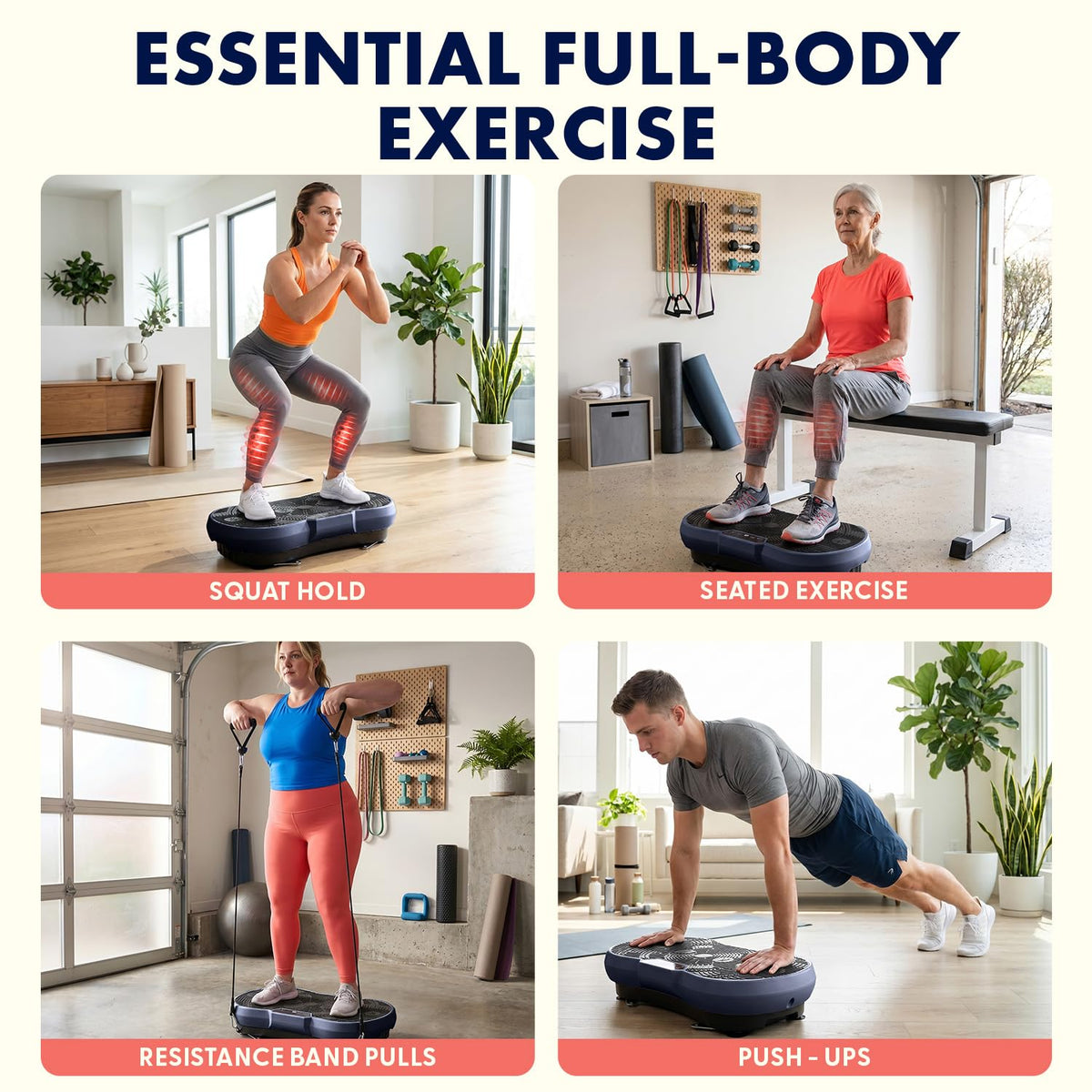 SQUATZ Vibration Plate Exercise Machine | Low-Impact Full Body Vibrator Plate with 99 Speed Levels & 9 Preset Programs | Resistance Bands & Remote Included | 265 lb Capacity | For Home & Office | Blue