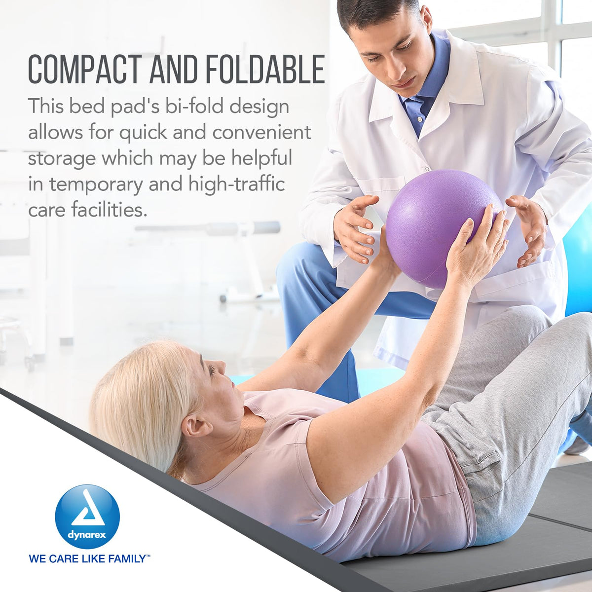 Dynarex Bedside Bi-Fold Foam Floor Mat - Waterproof Safety Floor Mat for Elderly & Hospital Patients - Accident & Fall Prevention Pad, Gray - 24" x 66"