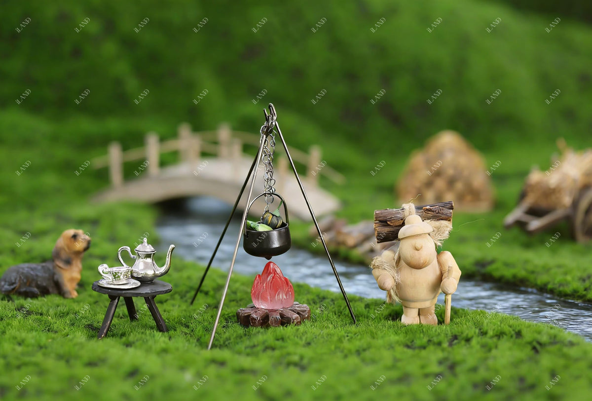 iLAND Dollhouse Accessories Figures Garden Miniatures of Camping Decor 1/12 Scale Accessories Camping Cake Topper Fake Campfire for Action Figure Decor