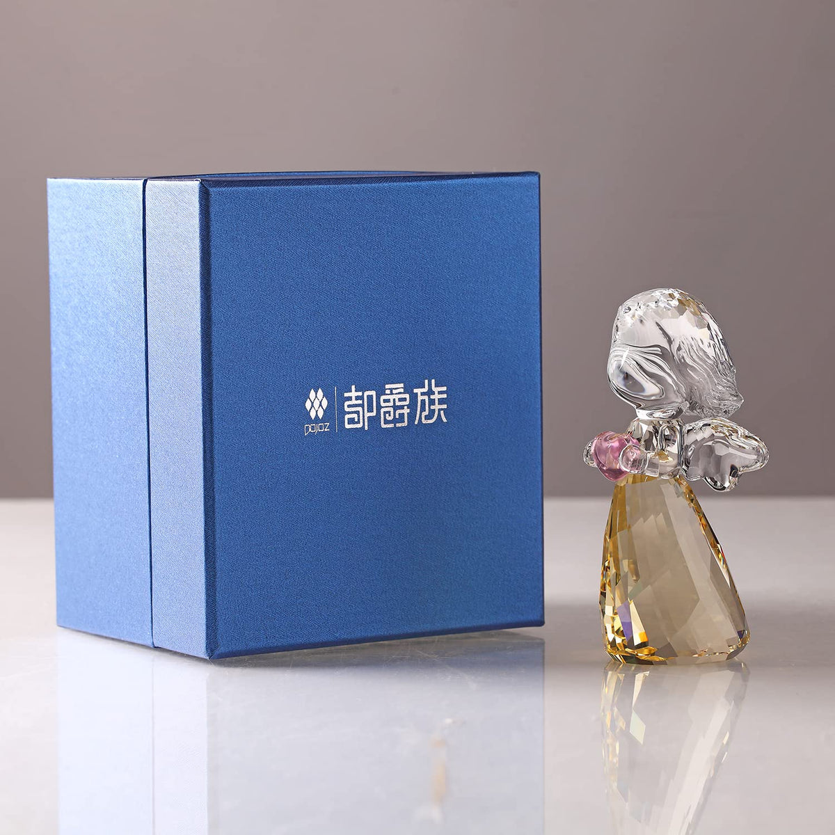 DOJOZ Crystal Little Angel Christmas Birthday Gifts Cherub Figurine Paperweight Decor Ornaments Art Collecible (Gold)