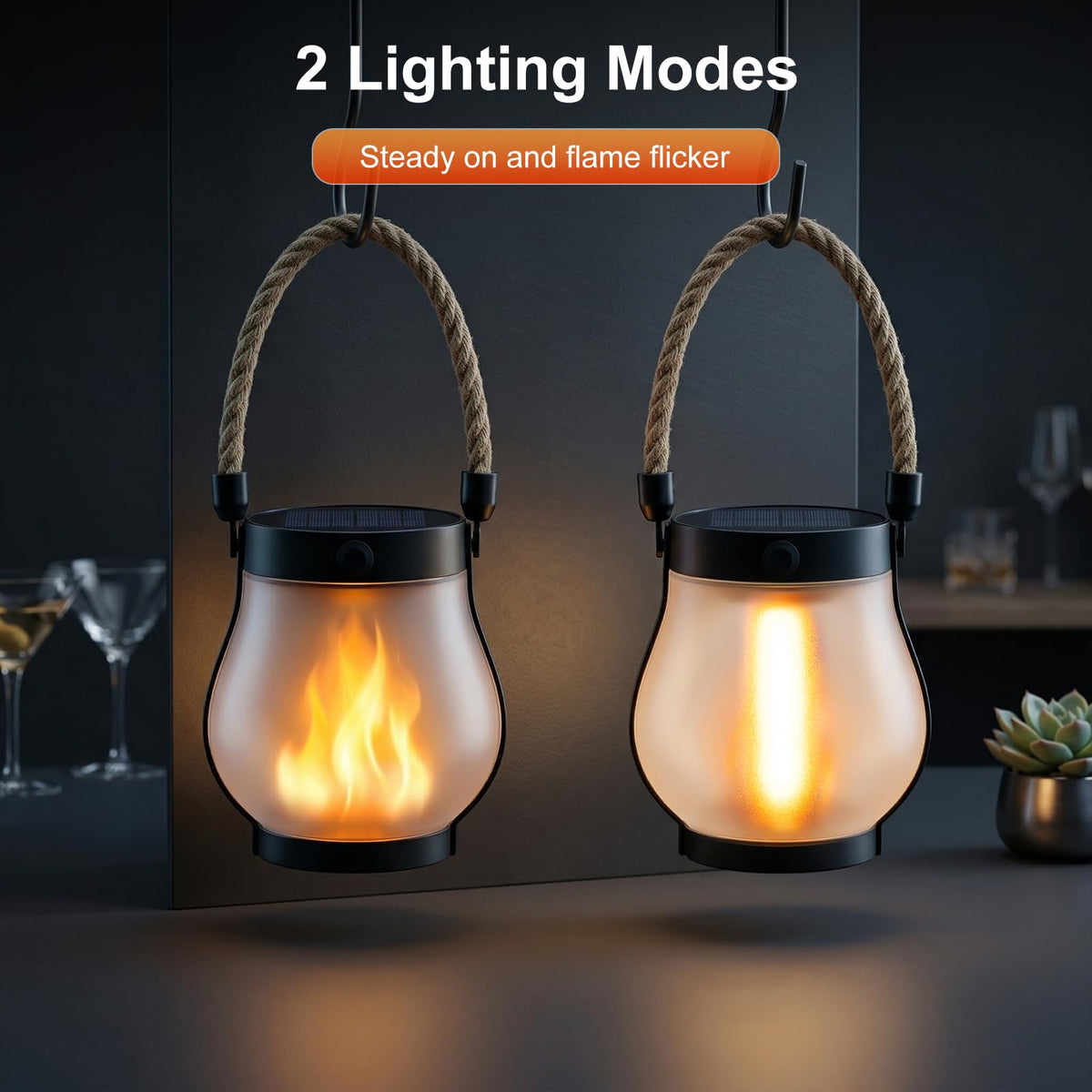 Solar Lanterns Outdoor Waterproof 4 Pack, Outdoor Solar Lanterns with Flickering Flame Effect, USB-C & Solar Charging, Auto Dusk to Dawn, Hanging Light for Garden Patio Yard