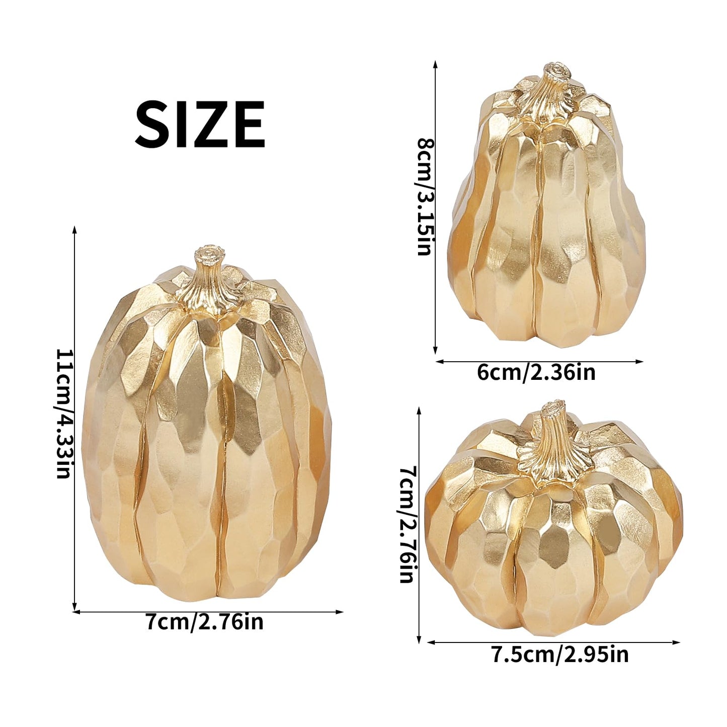 DETENE 3 Pack Thanksgiving Gold Pumpkins, Pumpkin Fall Decoration - Elegant Autumn Harvest Decor for Fall, Thanksgiving & Halloween, Perfect for Home, Table, Fireplace Mantel, Office & Kitchen
