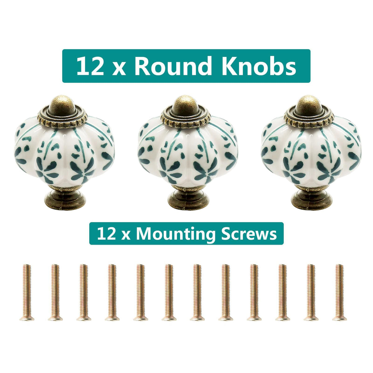 Seimneire 12pcs Ivory Pumpkin Knobs, Vintage Ceramic Cabinet Knobs, Dresser Drawer Door Knobs Drawer Pulls Dresser Handles with Mounting Screws - Leaf Pattern
