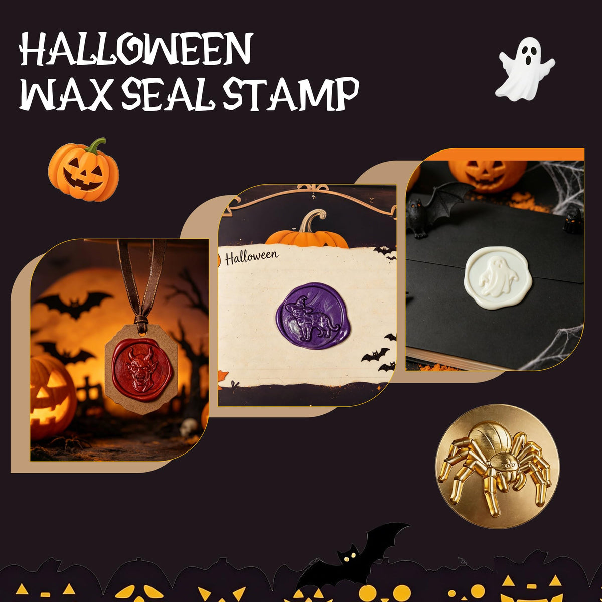 Mceal Wax Seal Stamp Head, 3D Embossed Relief for DIY Crafts, Wedding Invitations, Gift Wrapping, Halloween Collection (Howling Wolf)