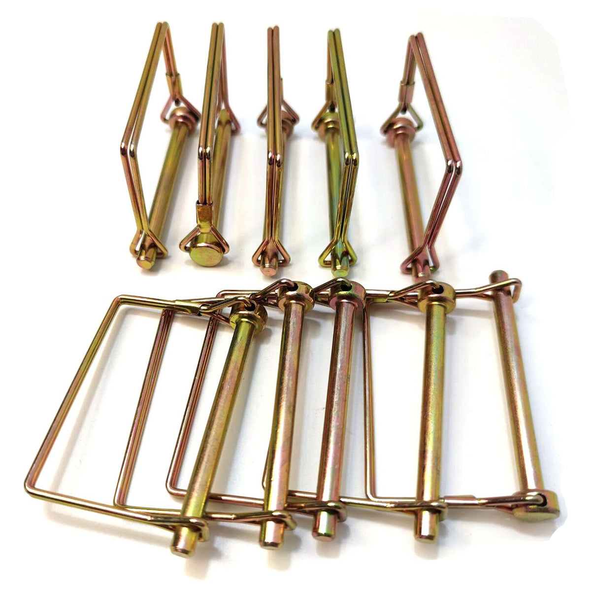 10 Pieces 1/4 Inch Wire Lock Pin, Trailer Coupler Pin,Hitch pin ,Heavy Duty Safety Coupler Pin Shaft Locking Pin for Farm Trailers Wagons Lawn Garden(Square, Gold)